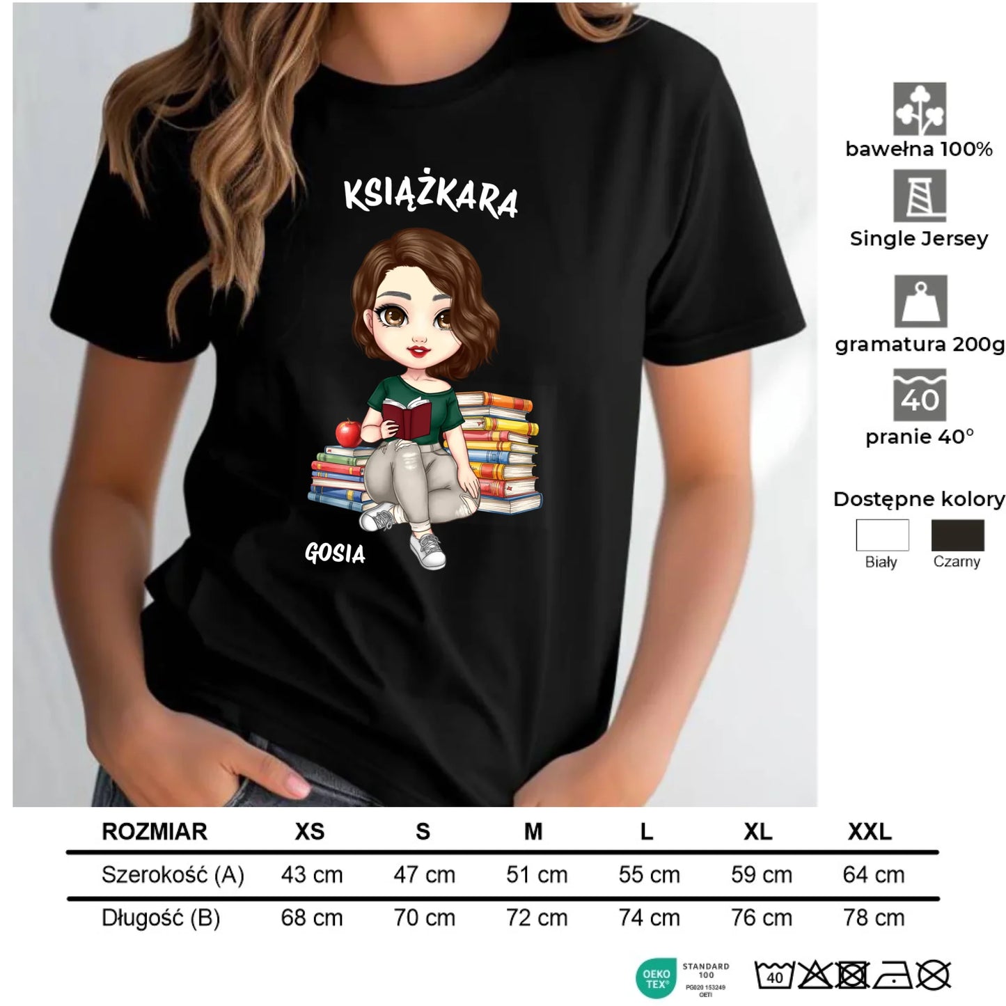 Koszulka damska - Książkara - Prezent dla miłośniczki czytania książek - personalizowana DZ03 - StoryCups.pl