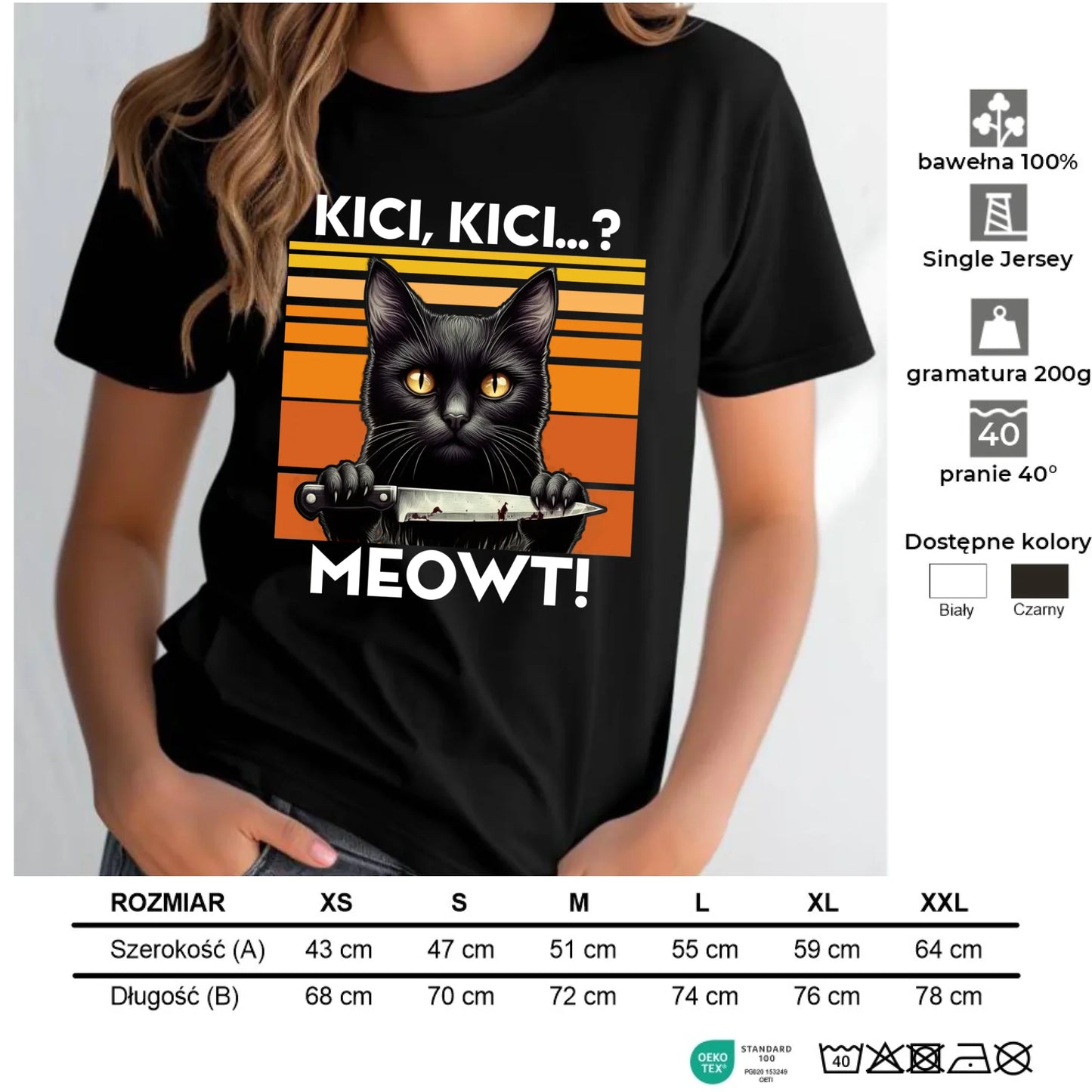 Koszulka damska - Kot z nożem - Kici, kici... MEOWT! HL17