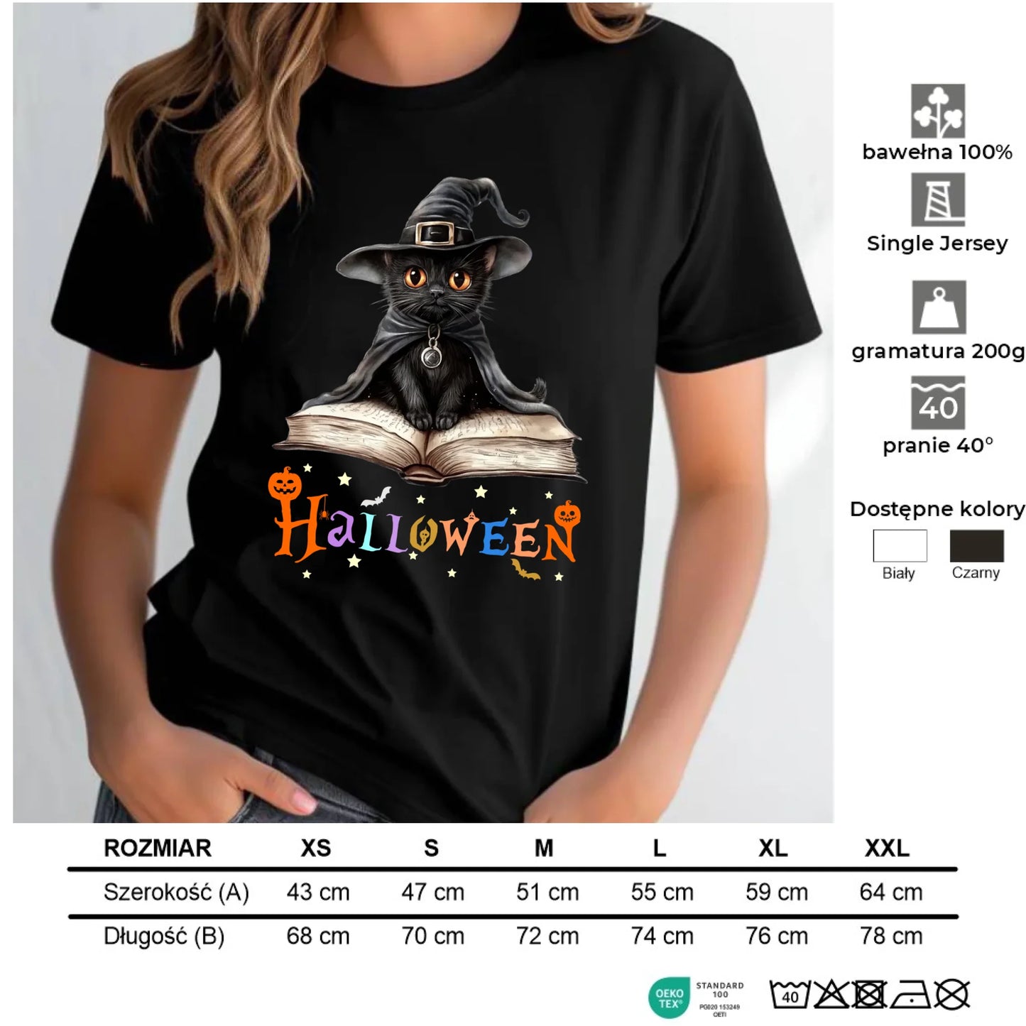 Koszulka damska na Halloween - Kot Czarodziej HL06