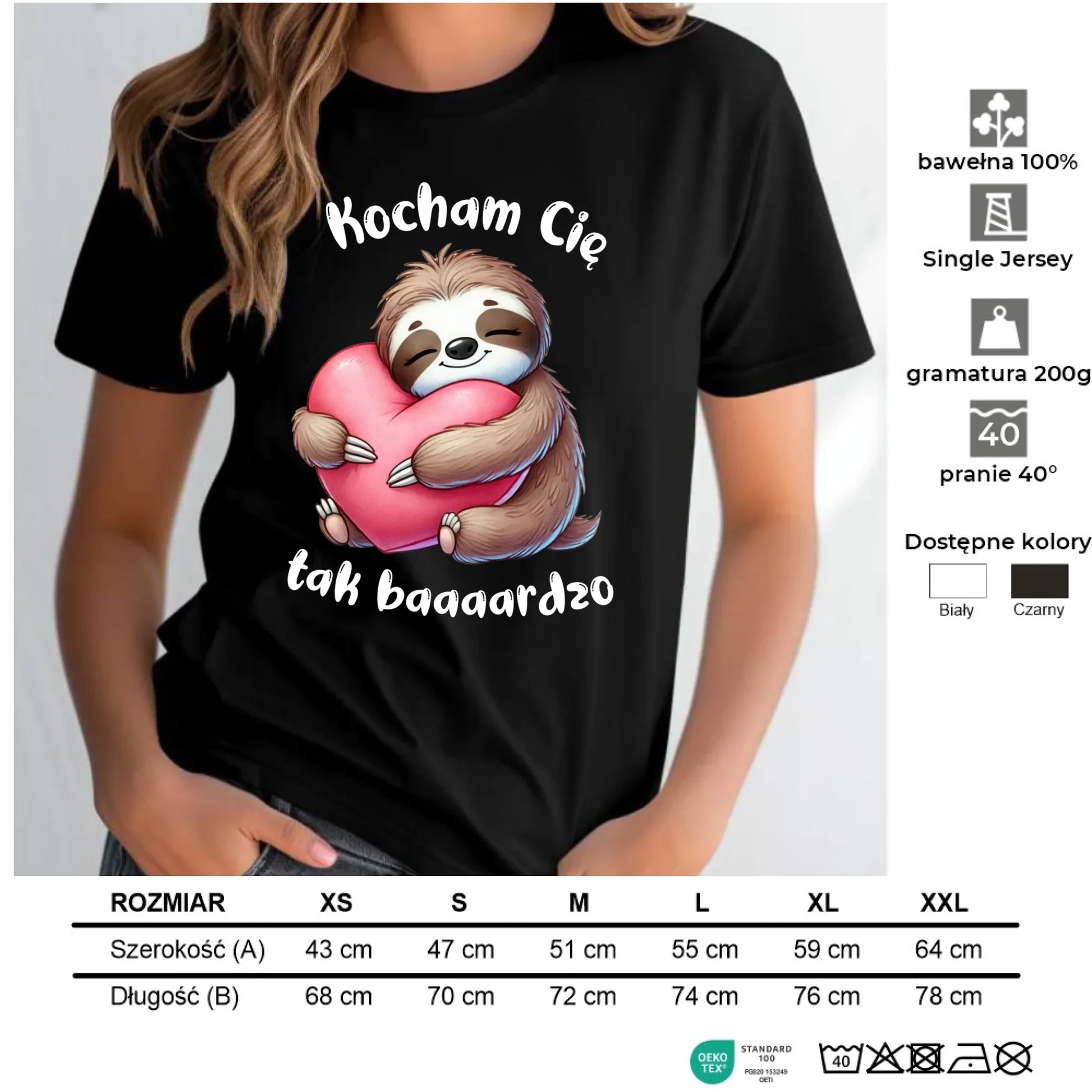 Koszulka damska - Leniwiec Kocham Cię tak baaaardzo W16 - StoryCups.pl