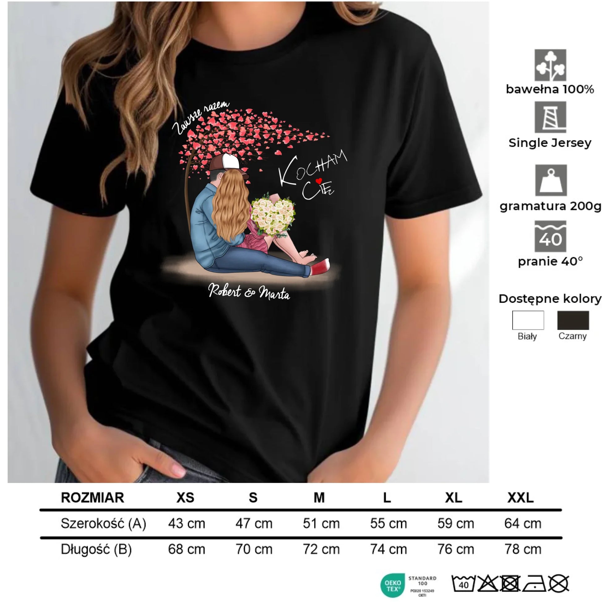 Koszulka damska dla par - prezent dla dziewczyny narzeczonej żony - Zawsze razem - personalizowana W04 - StoryCups.pl