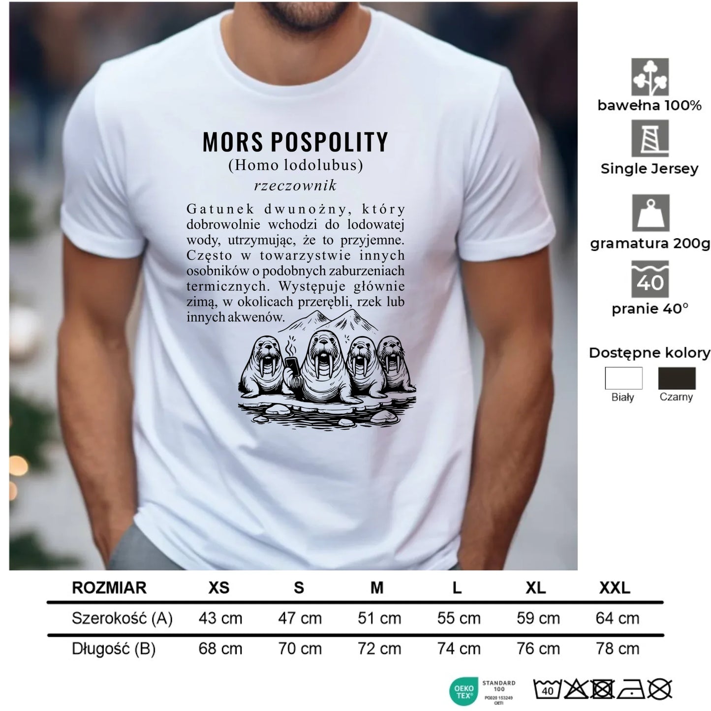 Koszulka męska - prezent dla morsa - Mors pospolity [Homo lodolubus] HM12 - StoryCups.pl