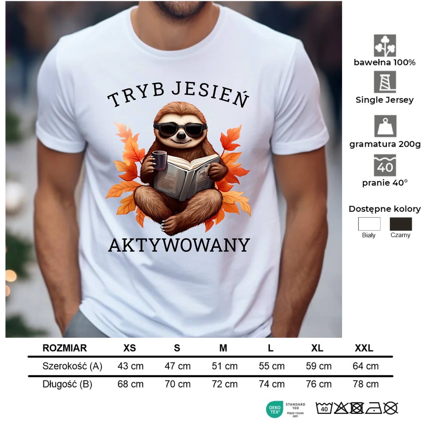 Koszulka męska jesienna - Leniwiec - Tryb jesień aktywowany JS23 - StoryCups.pl