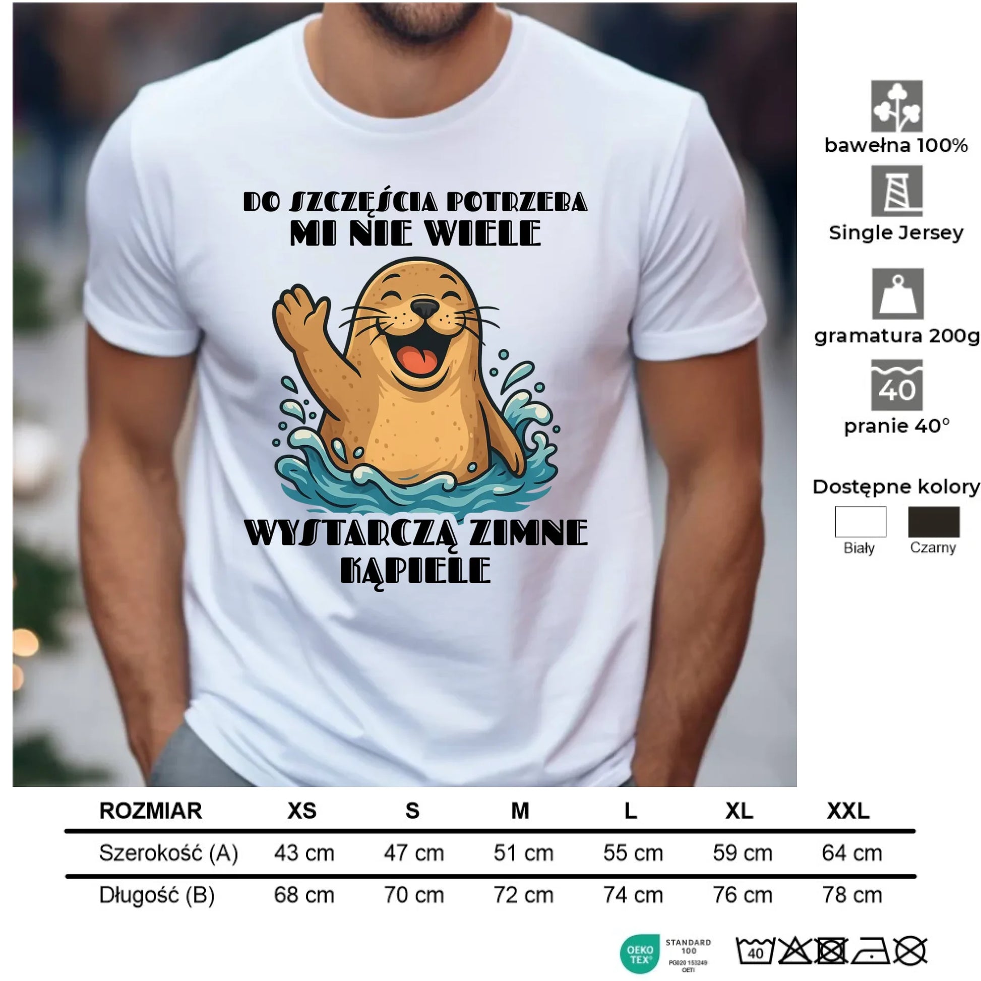 Koszulka męska - prezent dla morsa - Do szczęścia potrzeba mi nie wiele HM06 - StoryCups.pl