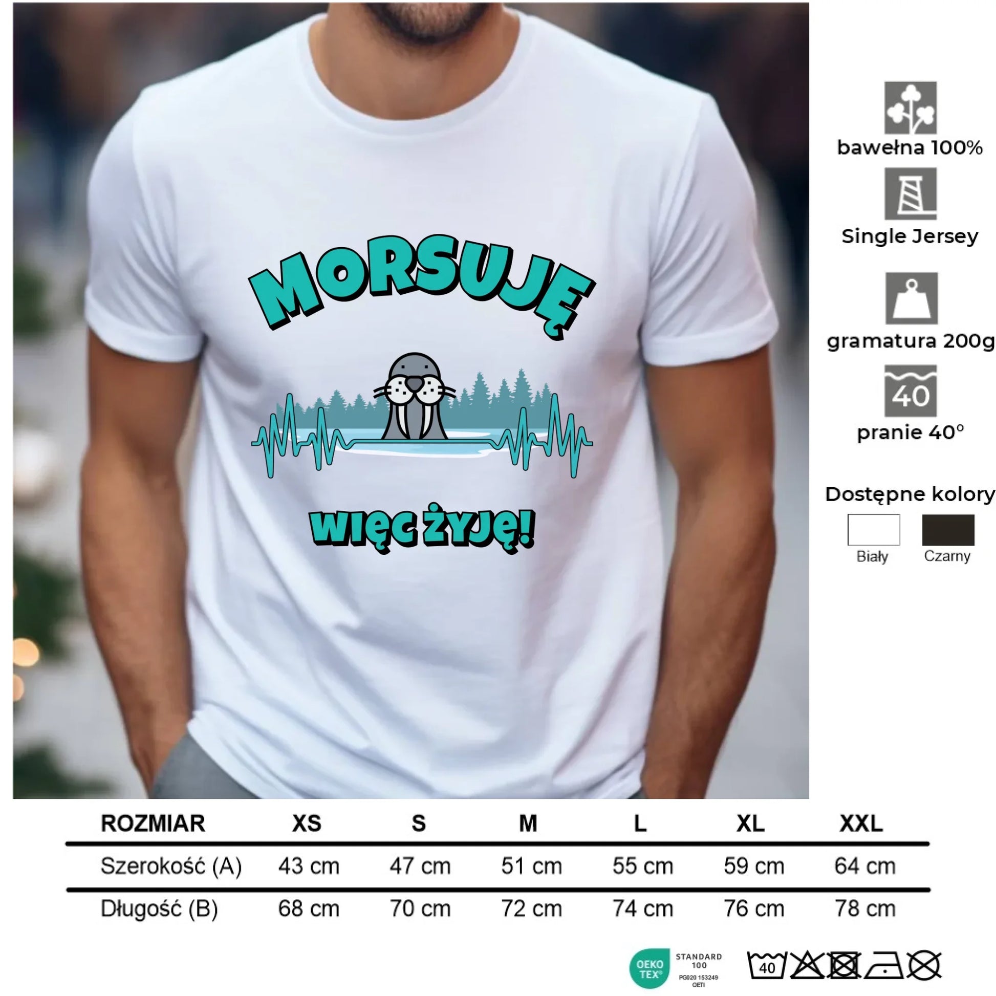 Koszulka męska - prezent dla morsa - Morsuję więc żyję - Mors HM02 - StoryCups.pl