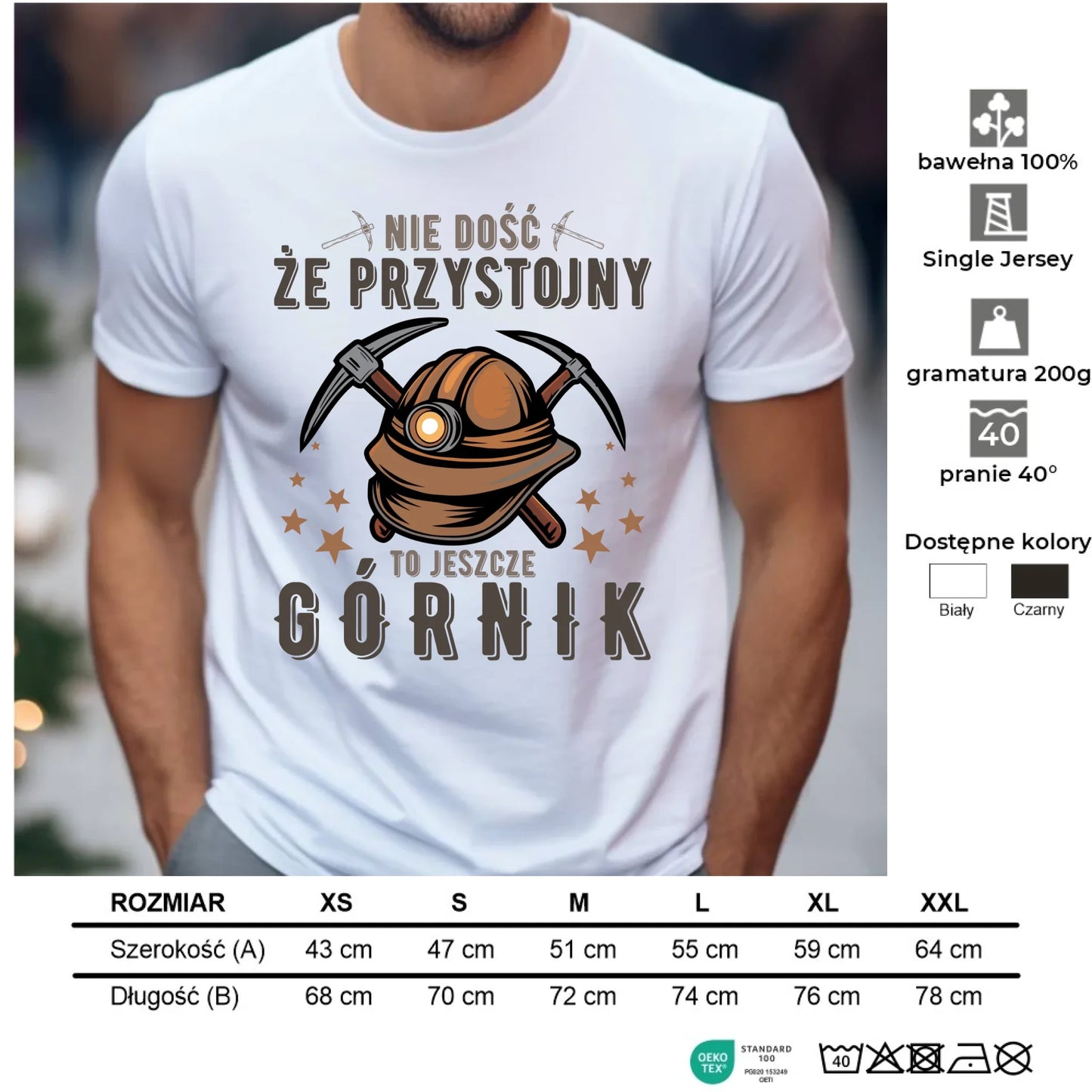 Koszulka męska - prezent dla górnika - Nie dość, że przystojny to jeszcze górnik G16 - StoryCups.pl