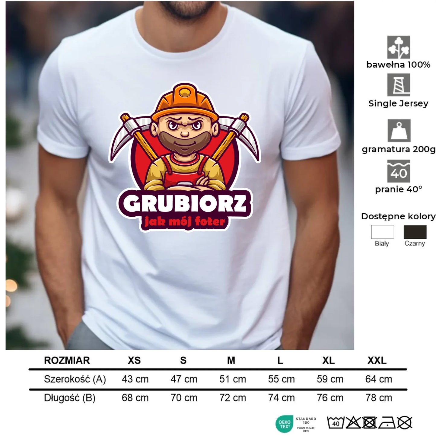 Koszulka męska - prezent dla górnika - Grubiorz jak mój foter G13 - StoryCups.pl