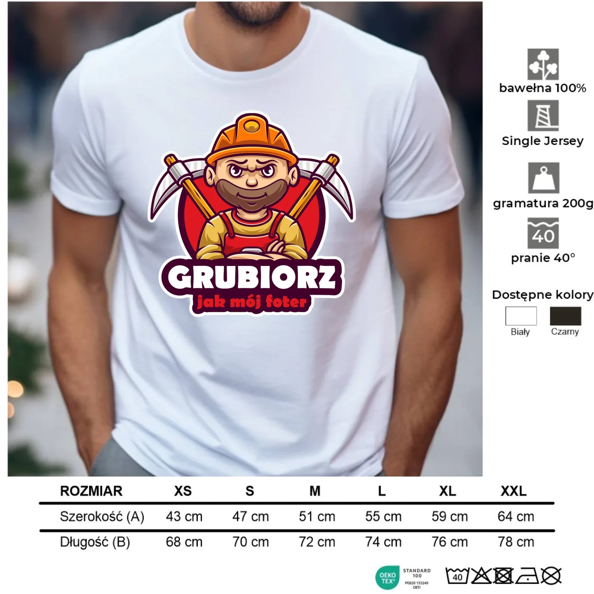 Koszulka męska - prezent dla górnika - Grubiorz jak mój foter G13 - StoryCups.pl