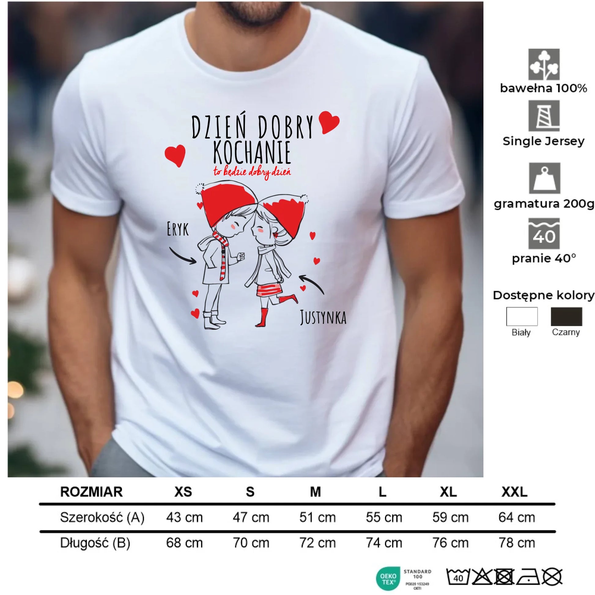 Koszulka męska dla par - prezent na Walentynki - Dzień dobry Kochanie - personalizowana W10 - StoryCups.pl