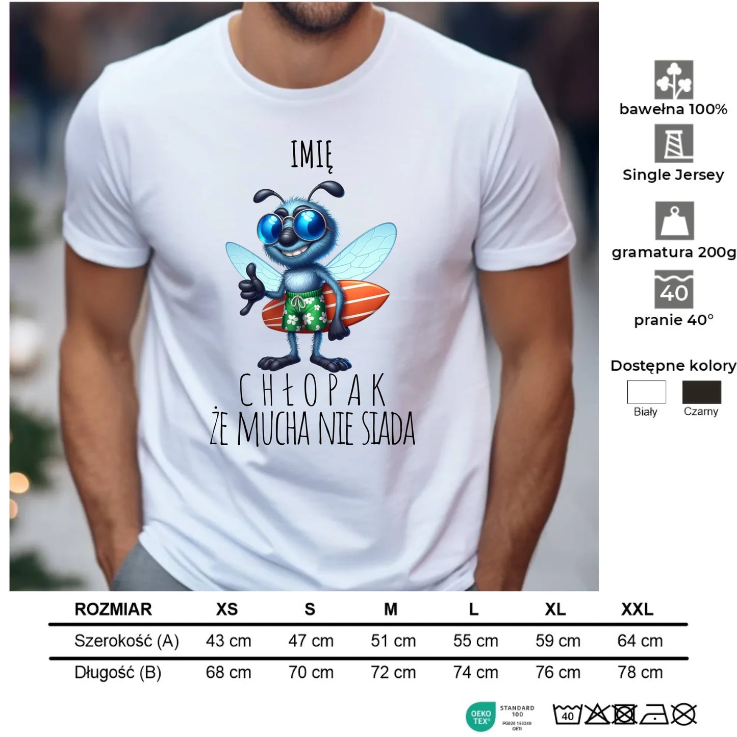 Koszulka męska - prezent dla chłopaka - Chłopak, że mucha nie siada essa - personalizowana DCH29 - StoryCups.pl