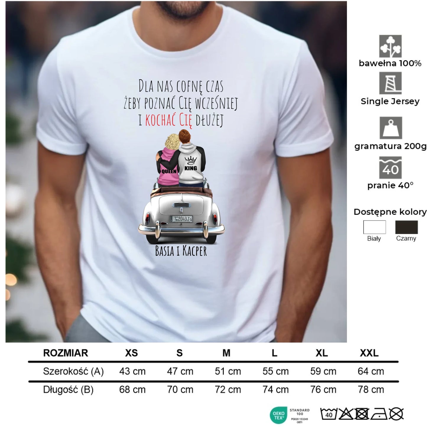 Koszulka męska dla par - prezent dla chłopaka - Cofnę czas - personalizowana W08 - StoryCups.pl