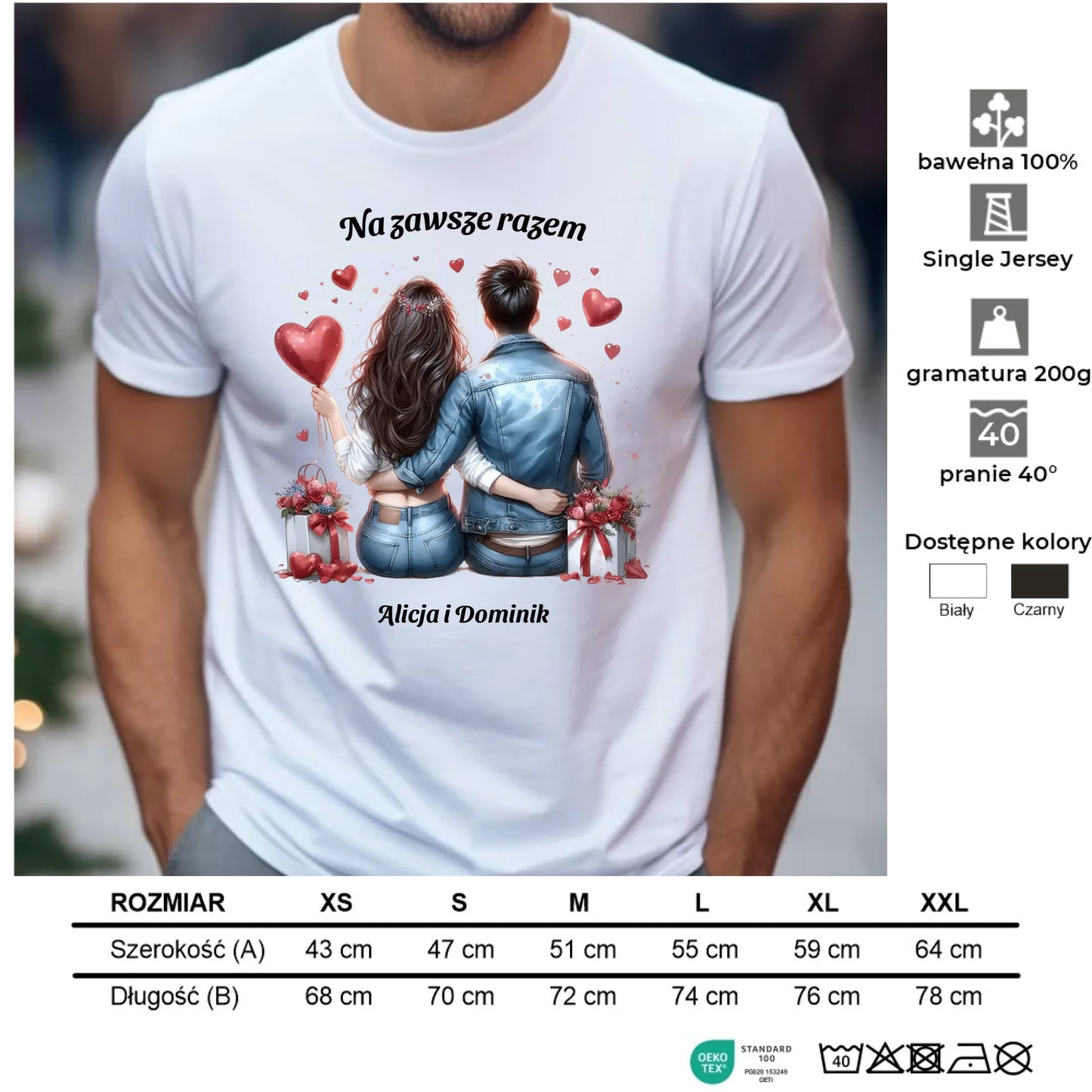 Koszulka męska dla par - prezent dla chłopaka - Na zawsze razem - personalizowana W07 - StoryCups.pl