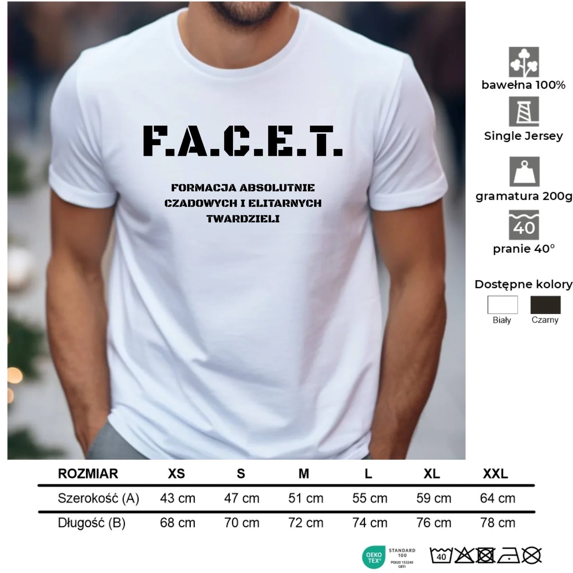 Śmieszna koszulka męska - Prezent dla chłopaka kolegi - F.A.C.E.T. Formacja Absolutnie Czadowych i Elitarnych Twardzieli DCH23 - StoryCups.pl