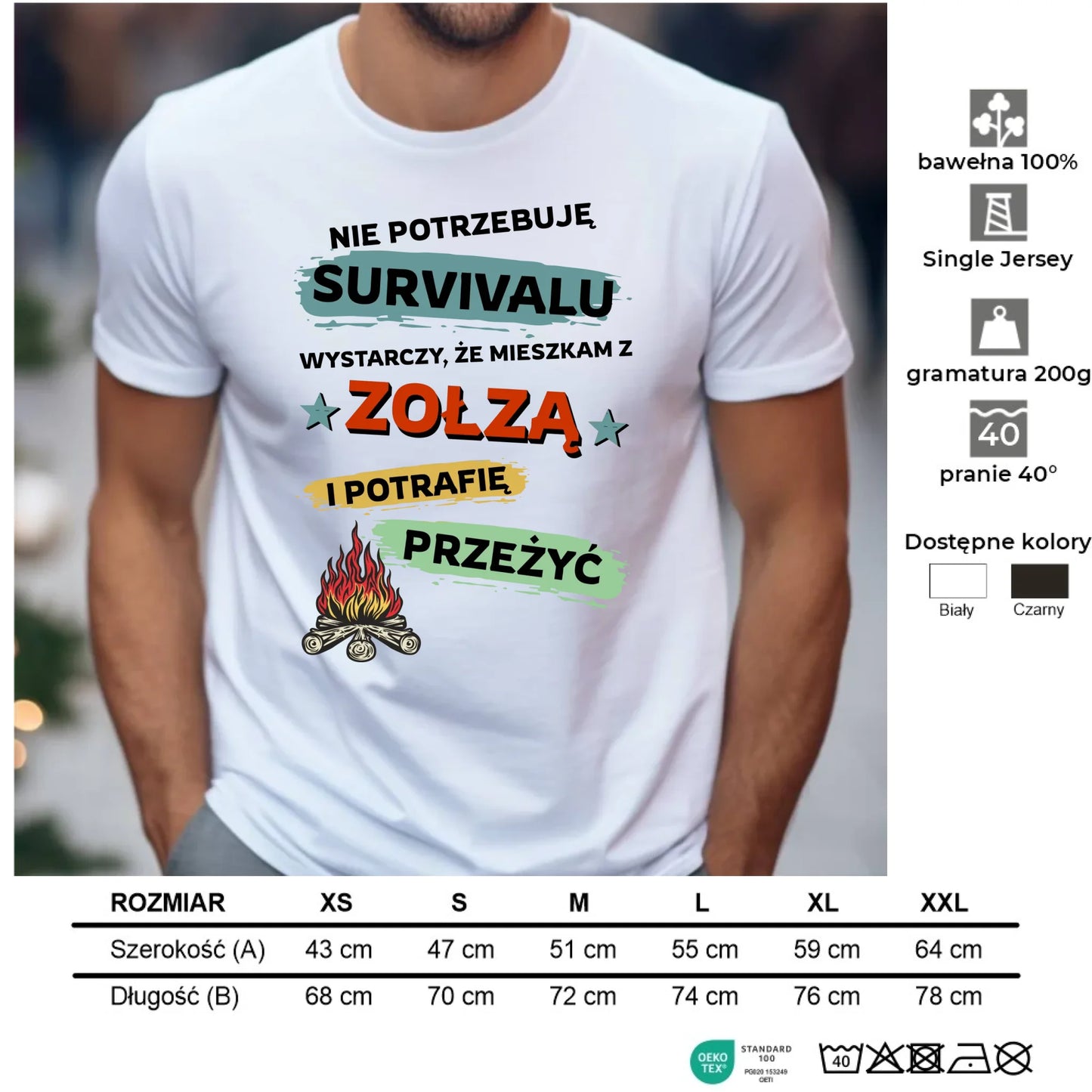Koszulka męska – Prezent dla chłopaka męża - Nie potrzebuję survivalu, mieszkam z zołzą DCH25 - StoryCups.pl