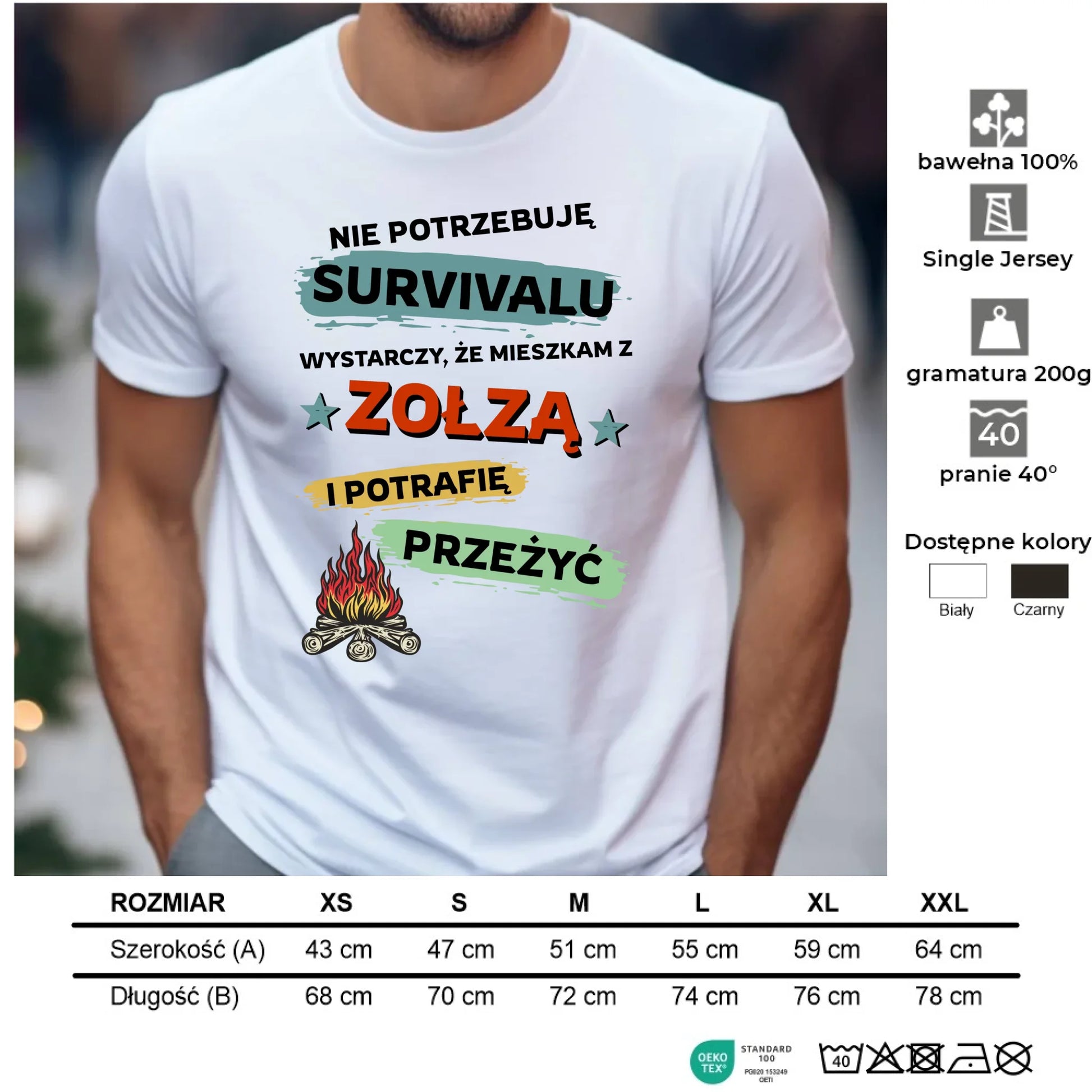 Koszulka męska – Prezent dla chłopaka męża - Nie potrzebuję survivalu, mieszkam z zołzą DCH25 - StoryCups.pl