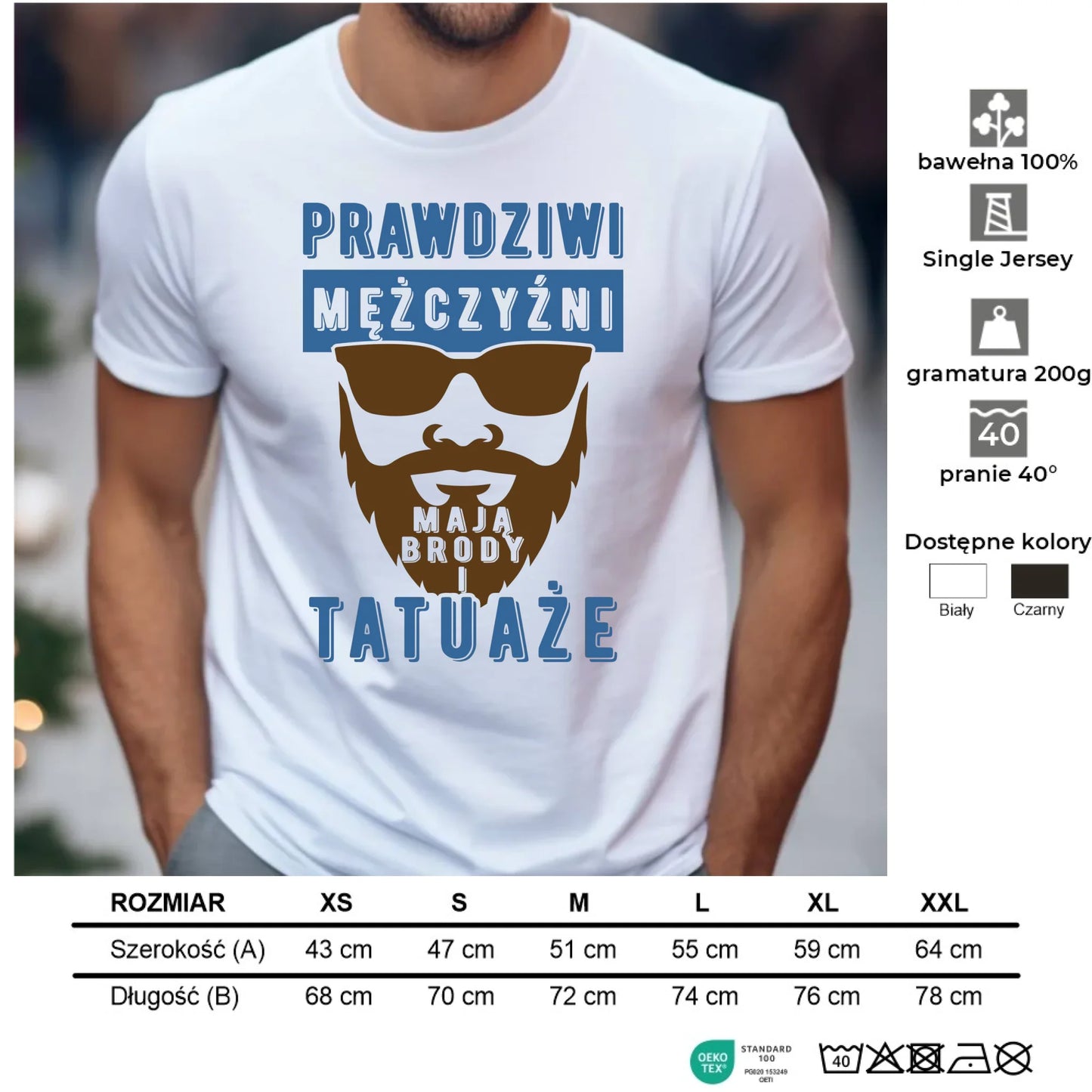 Koszulka męska - Prezent dla faceta - Prawdziwi mężczyźni mają brody i tatuaże DCH22 - StoryCups.pl