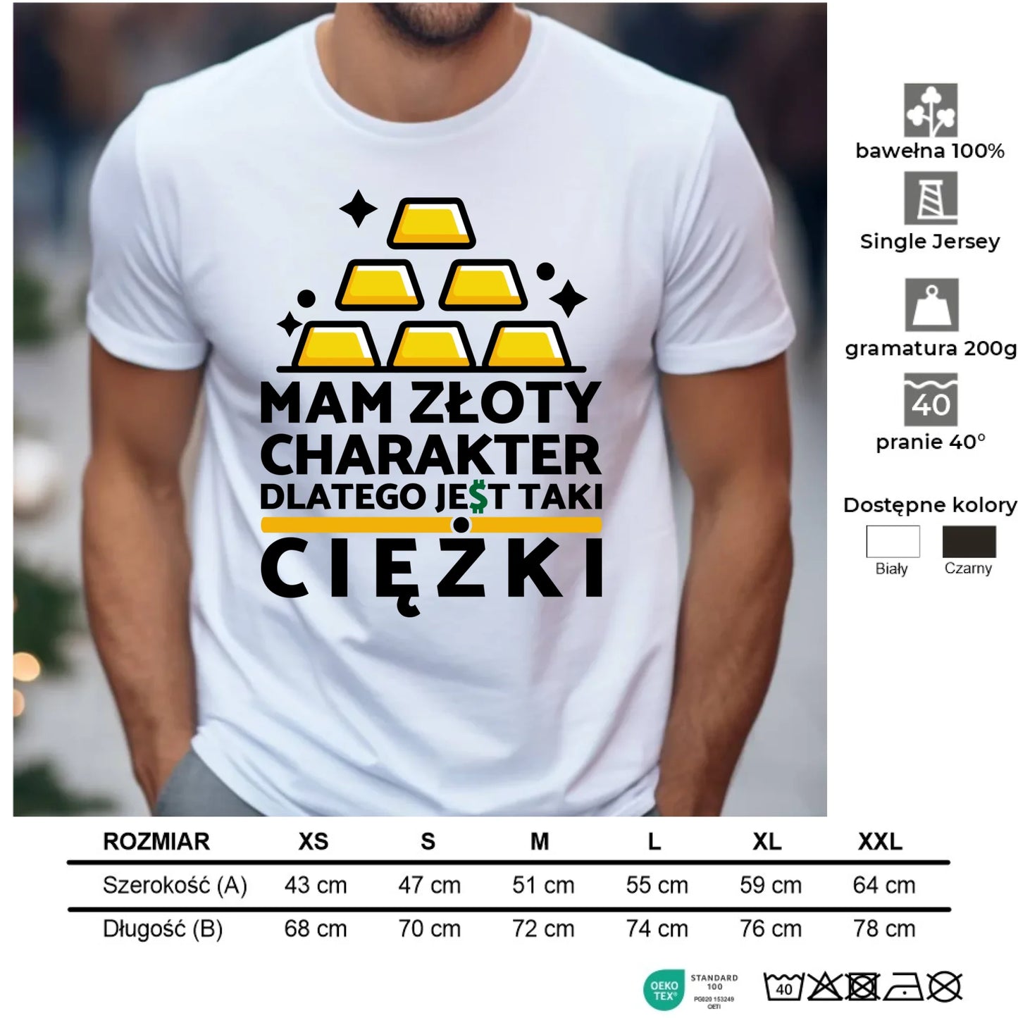 Koszulka męska - prezent dla chłopaka - Złoty charakter DCH16 - Koszulka męska / Czarny / XS - StoryCups.pl