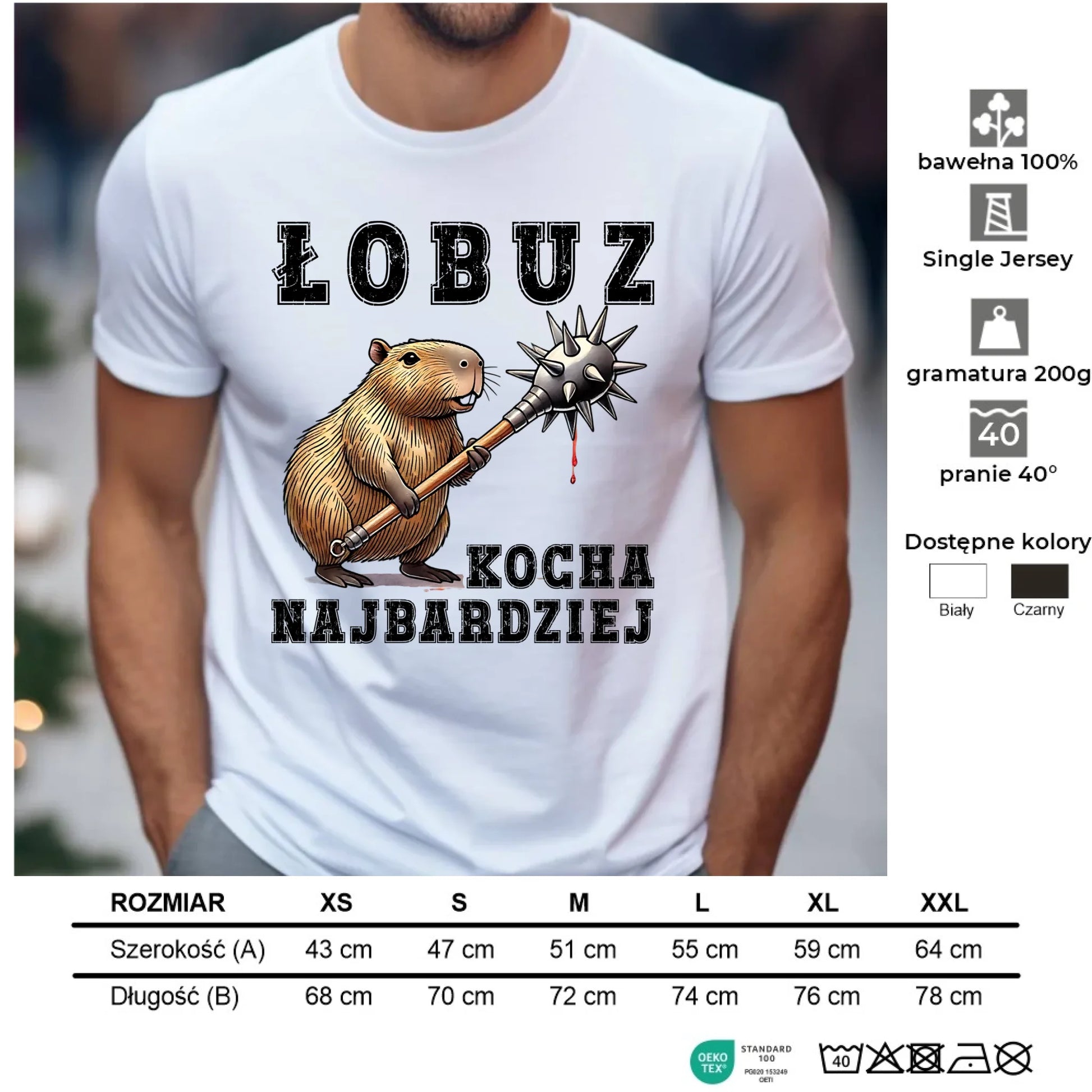 Koszulka męska - prezent dla chłopaka - Łobuz kapibara z maczugą DCH17 - StoryCups.pl