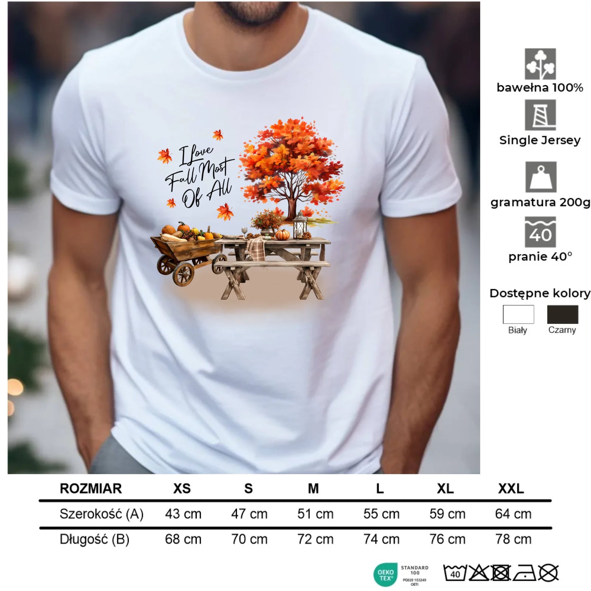 Koszulka męska jesienna - Jesienny piknik z dyniami JS04 - StoryCups.pl