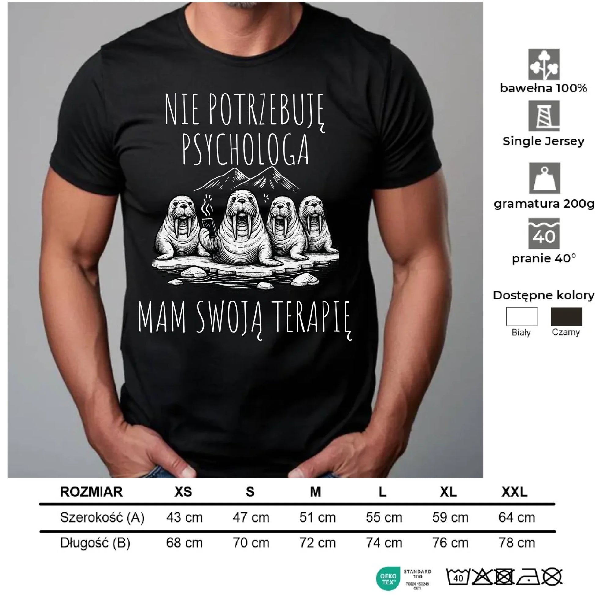 Koszulka męska - prezent dla morsa - Nie potrzebuję psychologa HM14 - StoryCups.pl