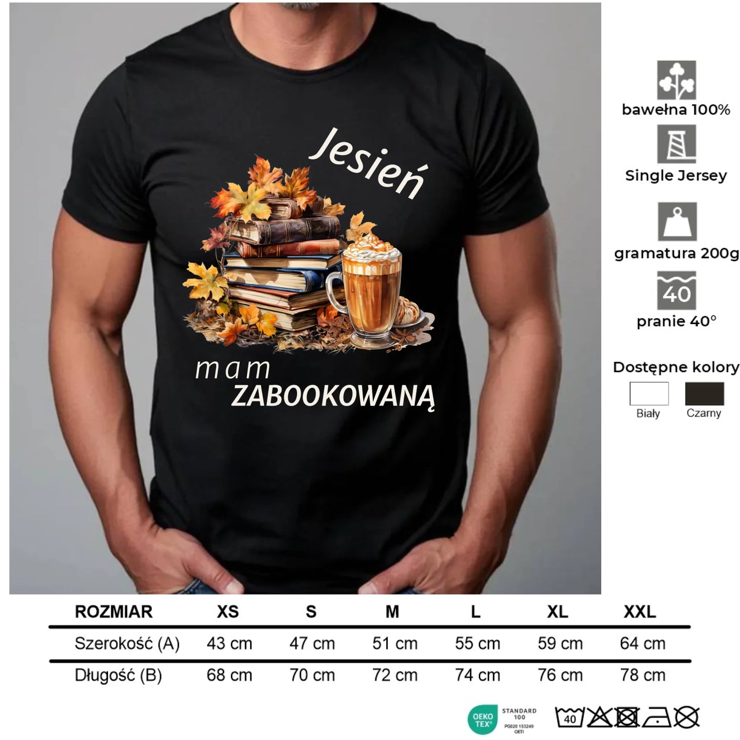 Koszulka męska jesienna - Jesień mam zabookowaną JS28 - StoryCups.pl