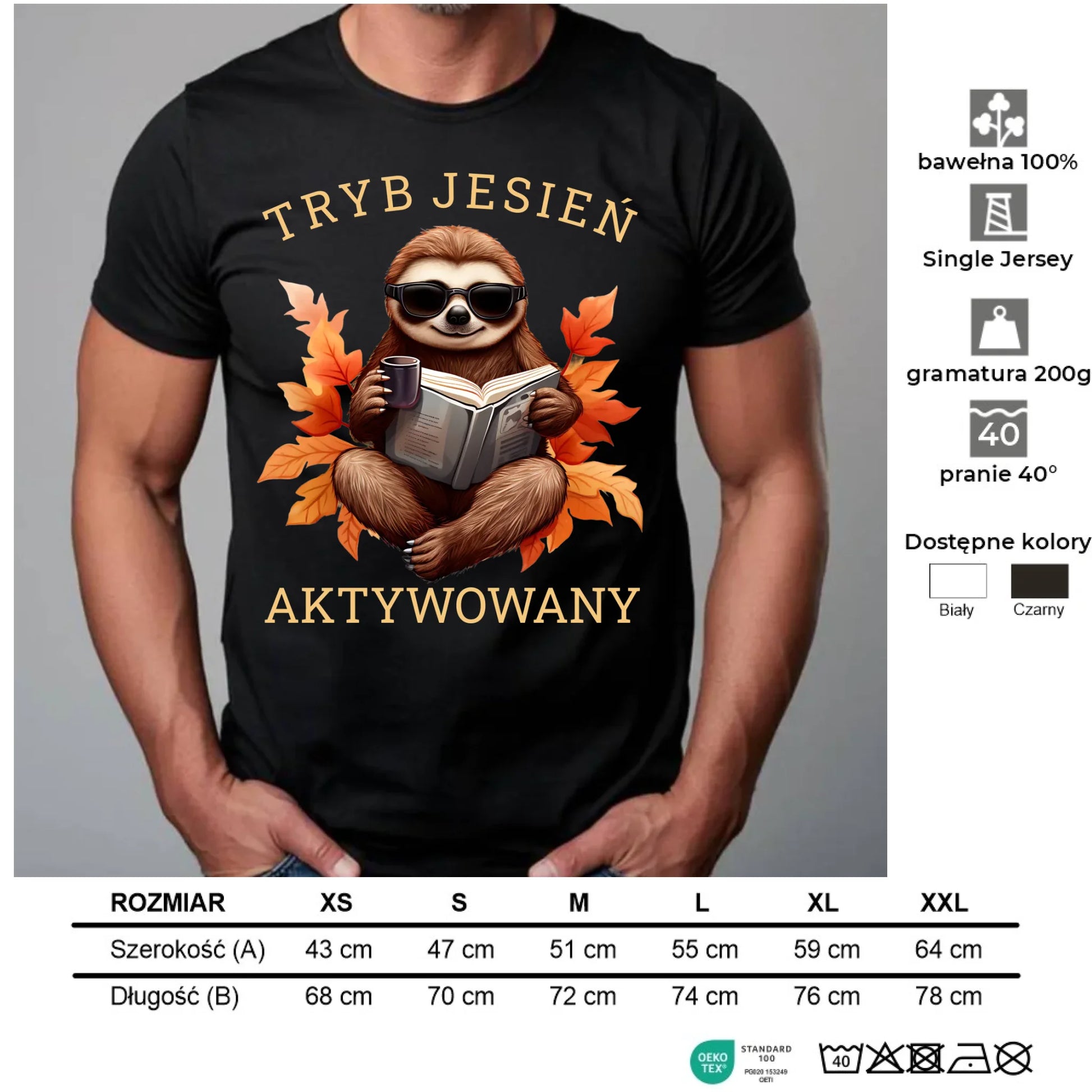 Koszulka męska jesienna - Leniwiec - Tryb jesień aktywowany JS23 - StoryCups.pl