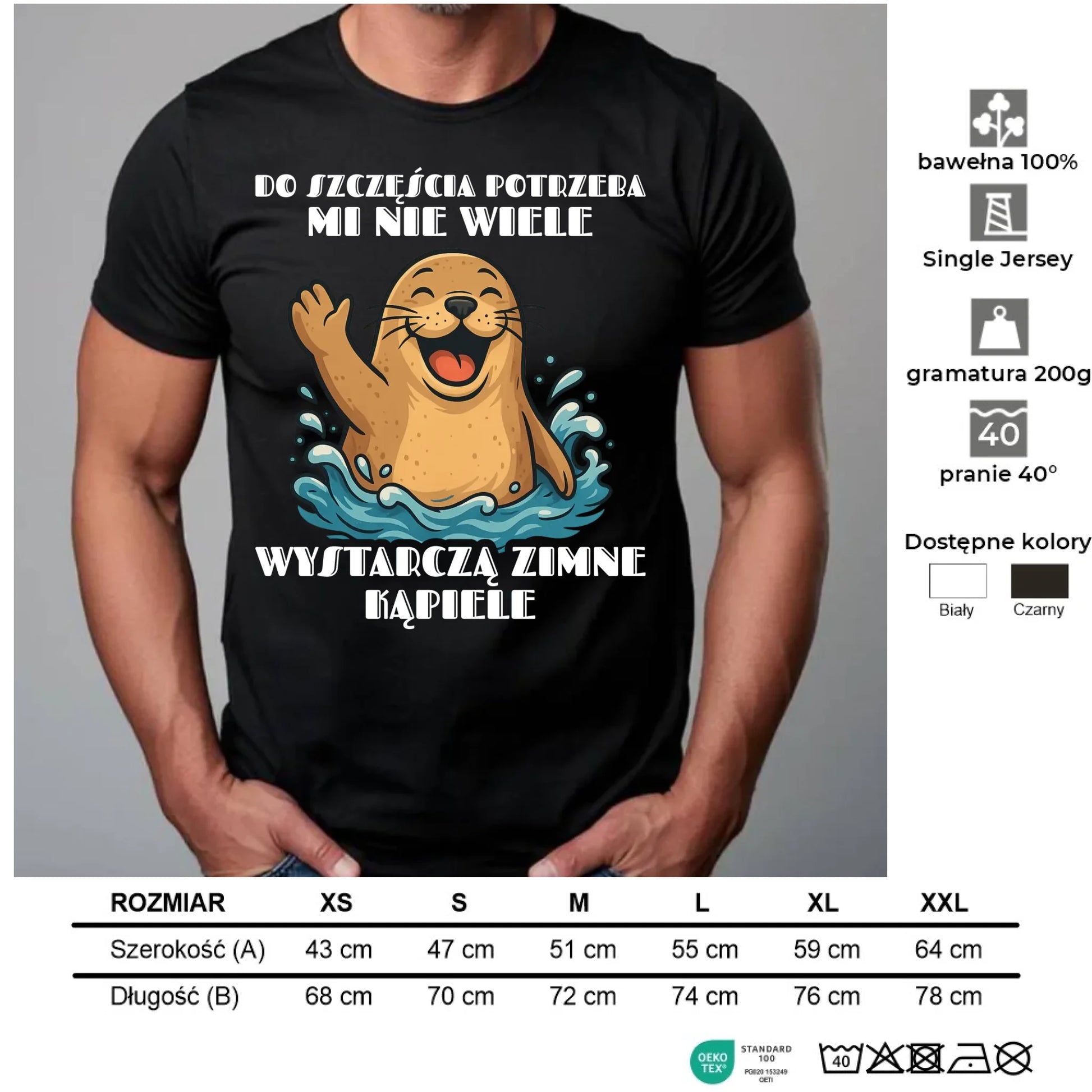 Koszulka męska - prezent dla morsa - Do szczęścia potrzeba mi nie wiele HM06 - StoryCups.pl