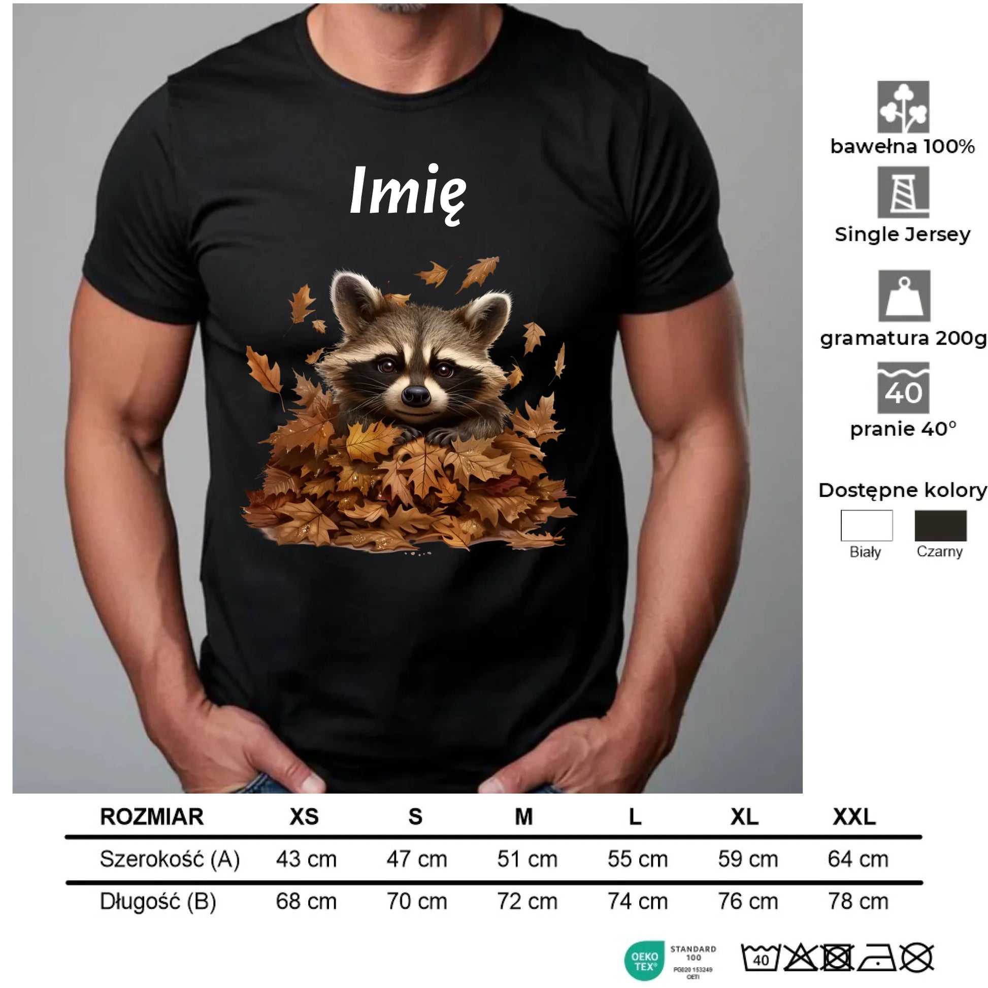 Koszulka męska jesienna - Szop w liściach - personalizowana JS24 - StoryCups.pl