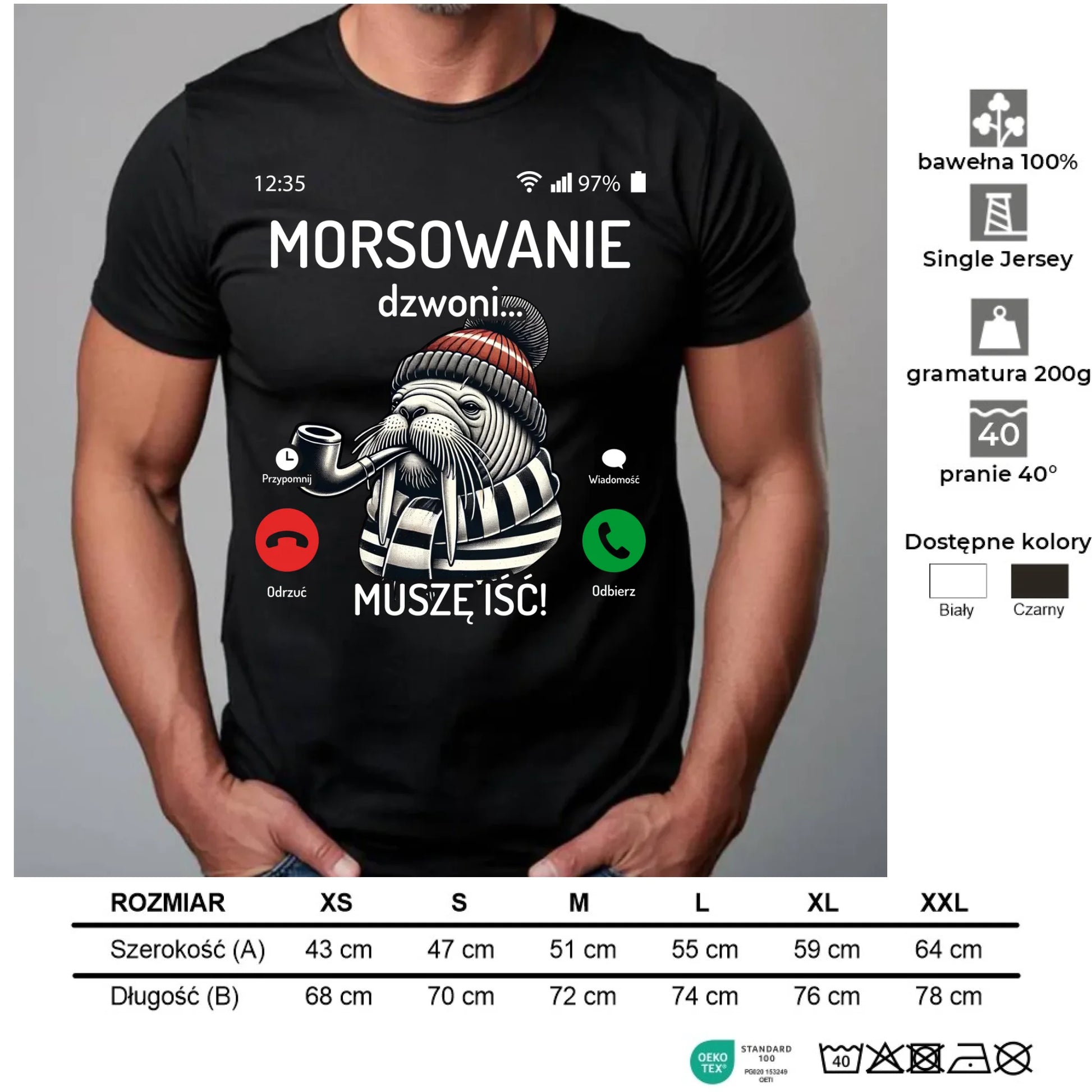 Koszulka męska - prezent dla morsa - Morsowanie dzwoni muszę iść - Mors HM19 - StoryCups.pl