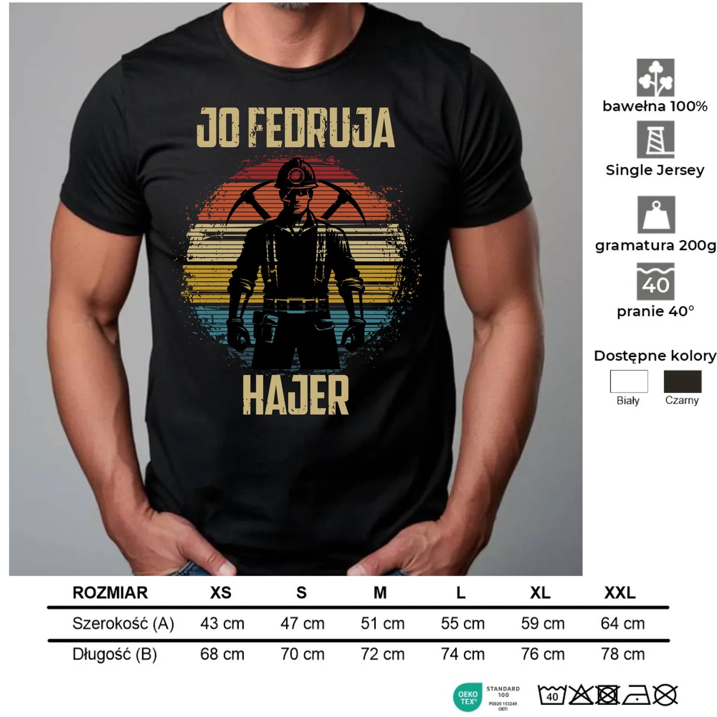 Koszulka męska - prezent dla górnika - Jo fedruja Hajer G26 - StoryCups.pl