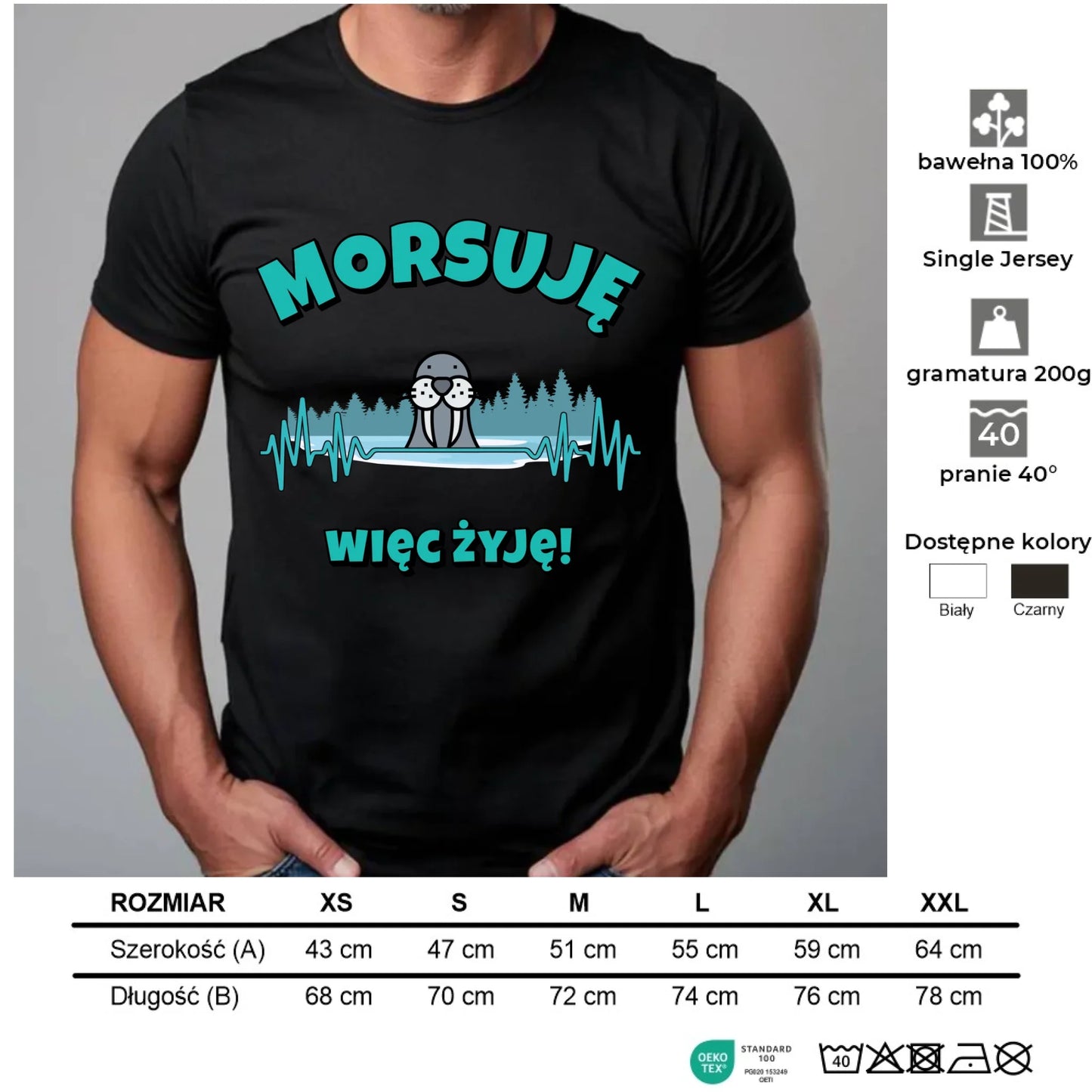 Koszulka męska - prezent dla morsa - Morsuję więc żyję - Mors HM02 - StoryCups.pl