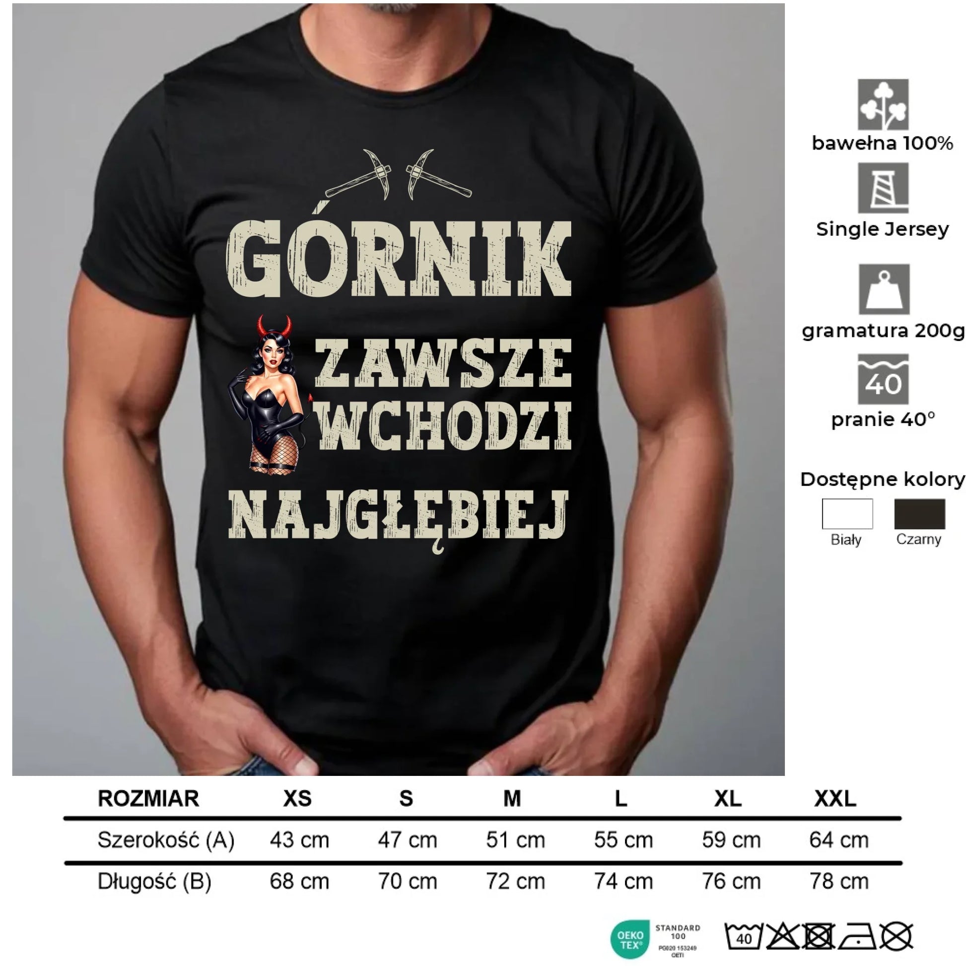 Koszulka męska - prezent dla górnika - Górnik zawsze wchodzi najgłębiej G22 - StoryCups.pl