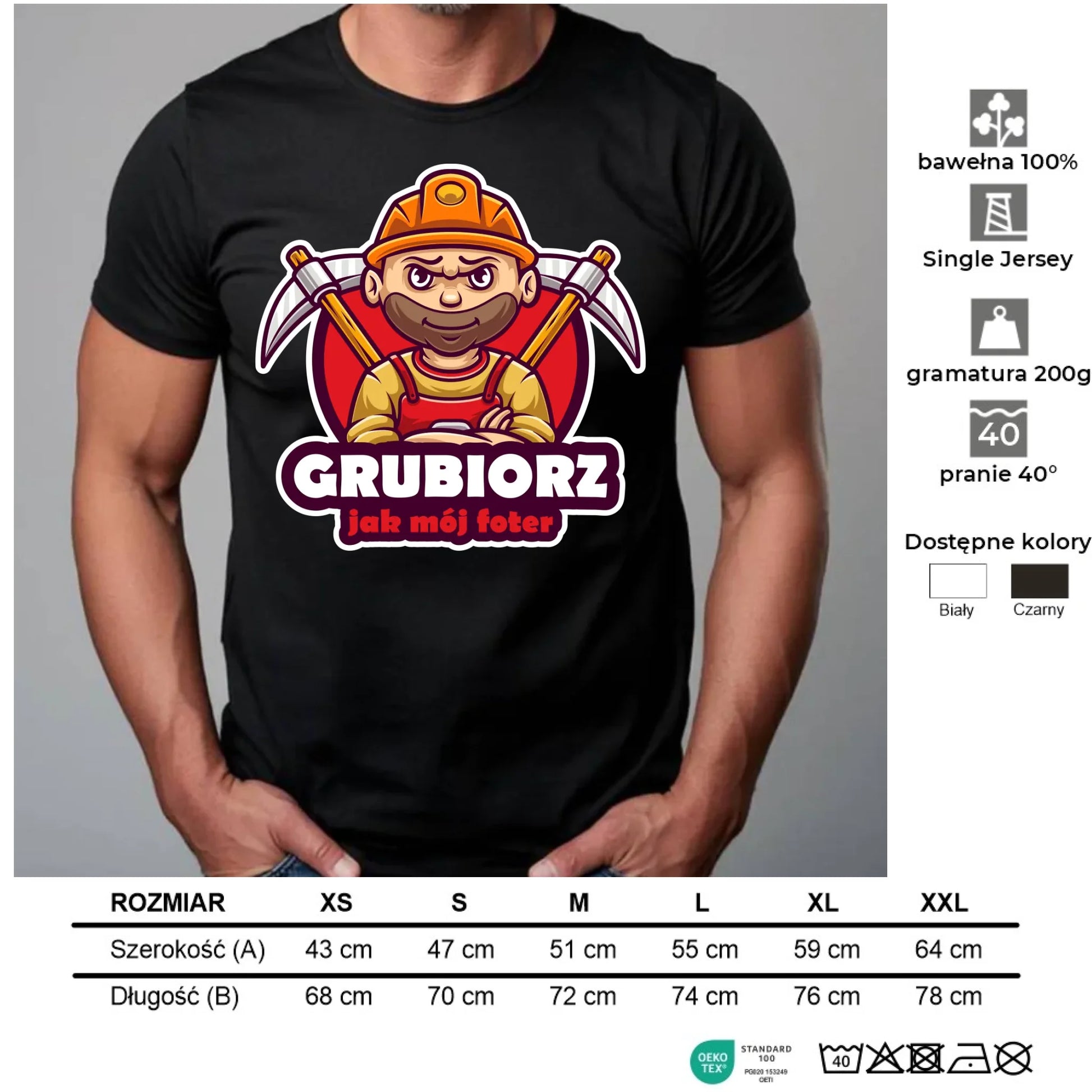 Koszulka męska - prezent dla górnika - Grubiorz jak mój foter G13 - StoryCups.pl