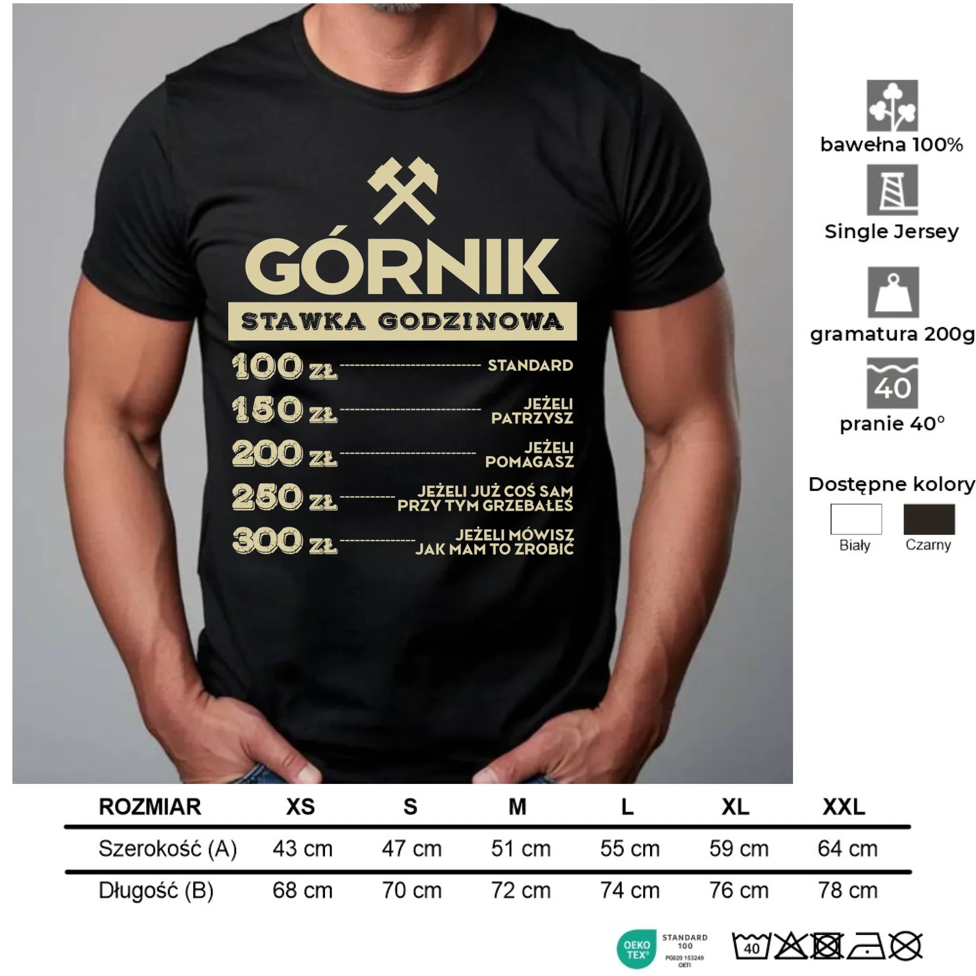 Koszulka męska - prezent dla górnika - Górnik stawka godzinowa G14 - StoryCups.pl