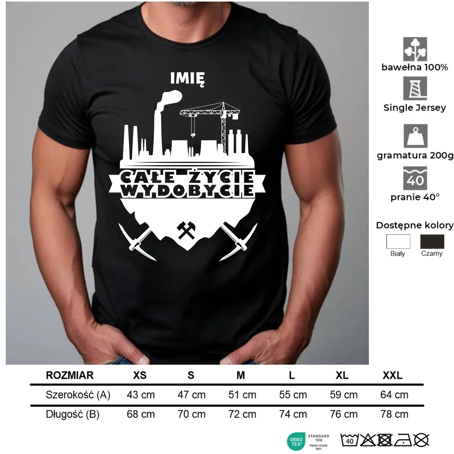 Koszulka męska - prezent dla górnika - Całe życie wydobycie - personalizowana G09 - StoryCups.pl