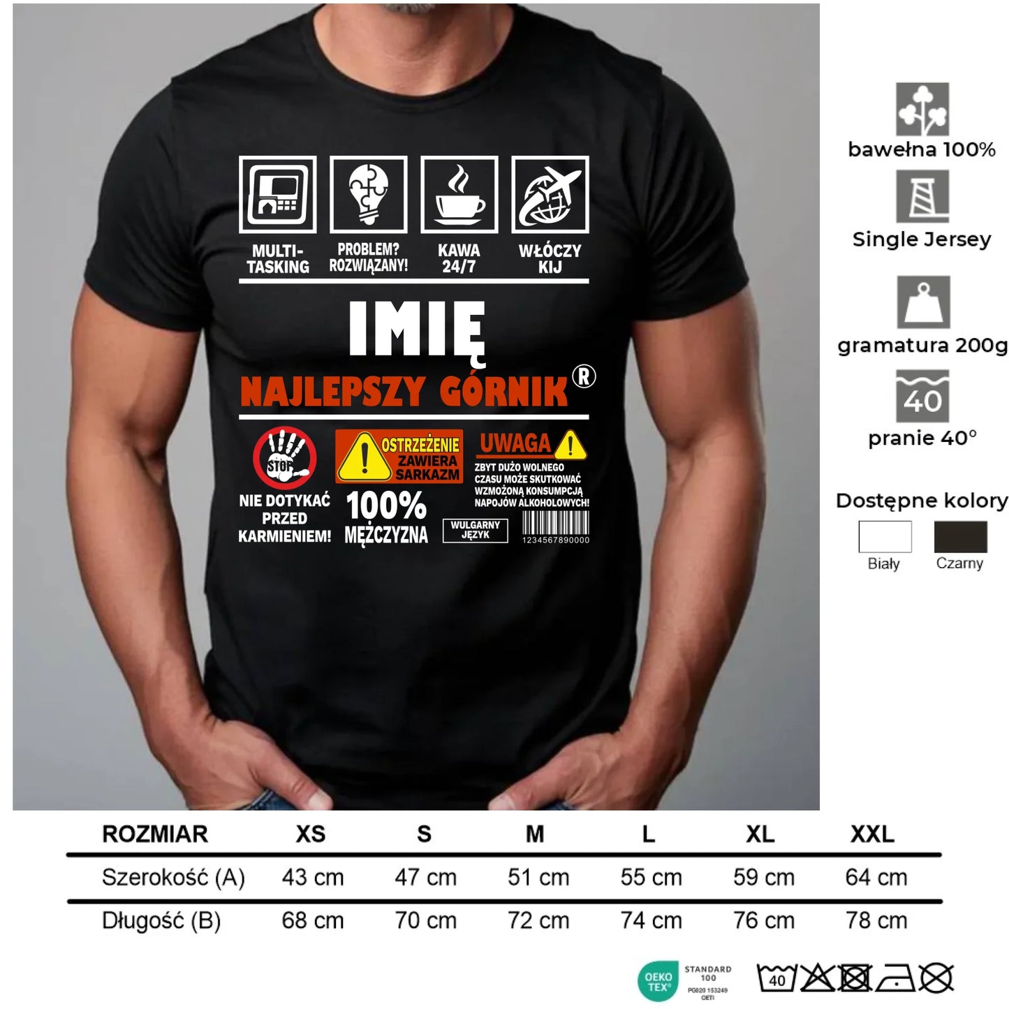 Koszulka męska - prezent dla górnika - Najlepszy górnik 24/7 - personalizowana G11 - StoryCups.pl