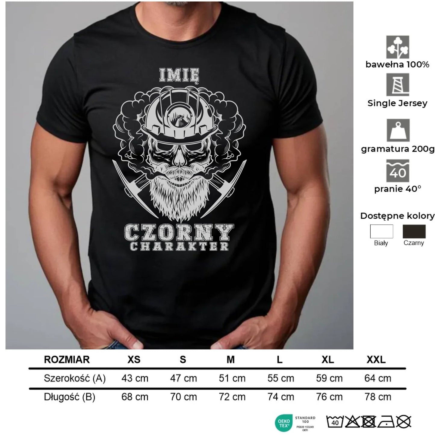 Koszulka męska - prezent dla górnika - Czorny charakter - personalizowana G06 - StoryCups.pl