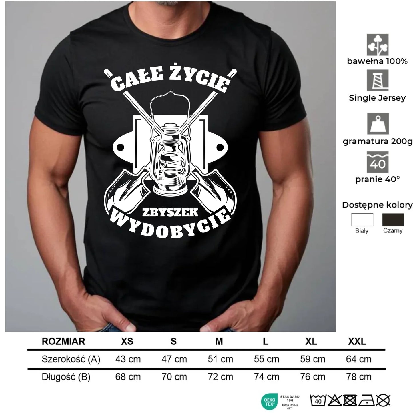 Koszulka męska - prezent dla górnika - Całe życie wydobycie - personalizowana G01 - StoryCups.pl