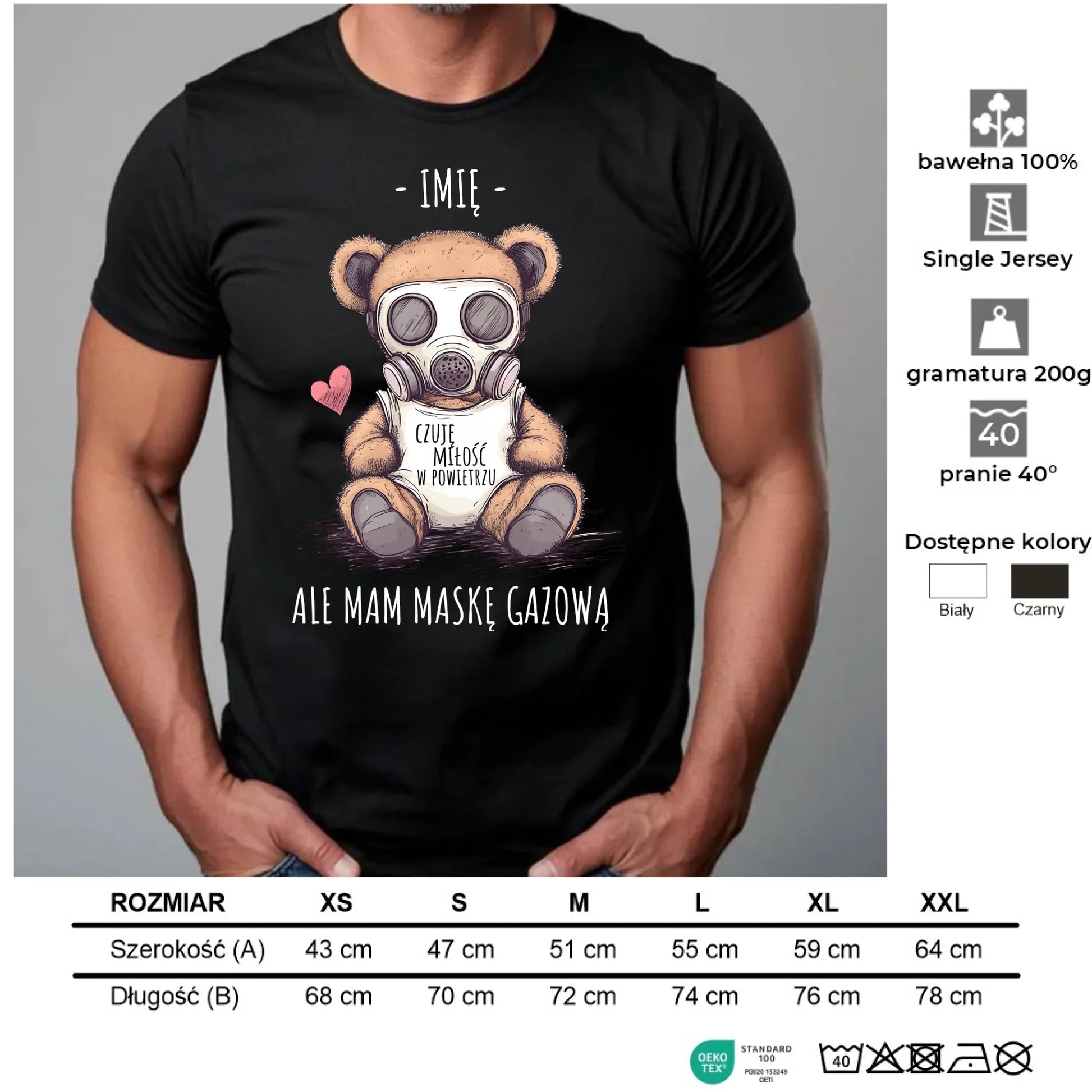 Koszulka męska - Miś w masce gazowej - Czuję miłość w powietrzu - personalizowana W38 - StoryCups.pl