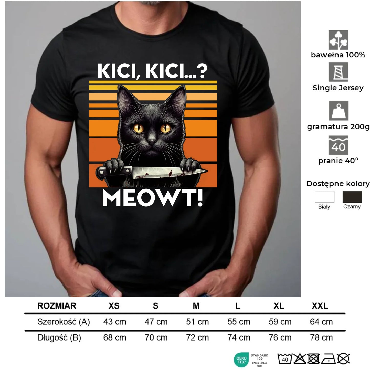 Koszulka męska - Kot z nożem - Kici, kici... MEOWT! HL17 - StoryCups.pl