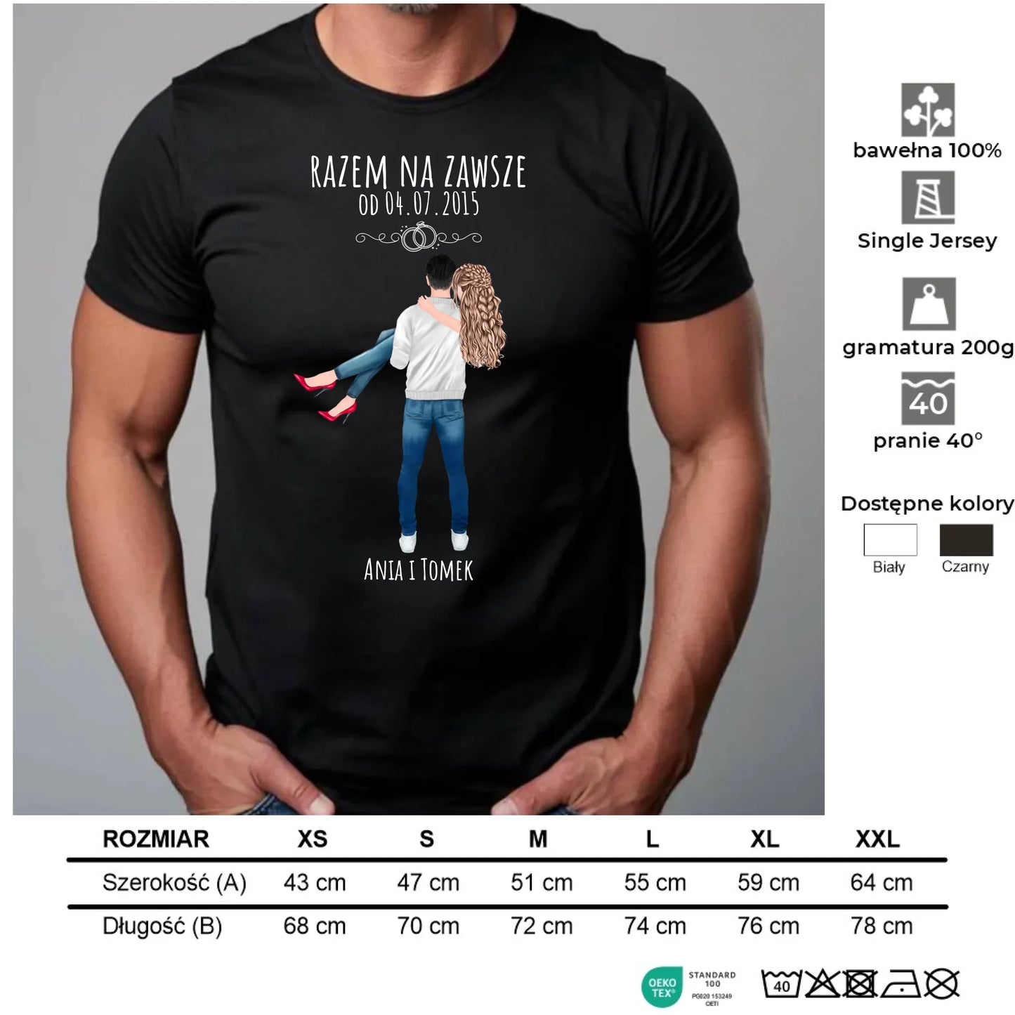 Koszulka męska dla par - personalizowany prezent na rocznicę - Razem na zawsze W14 - StoryCups.pl