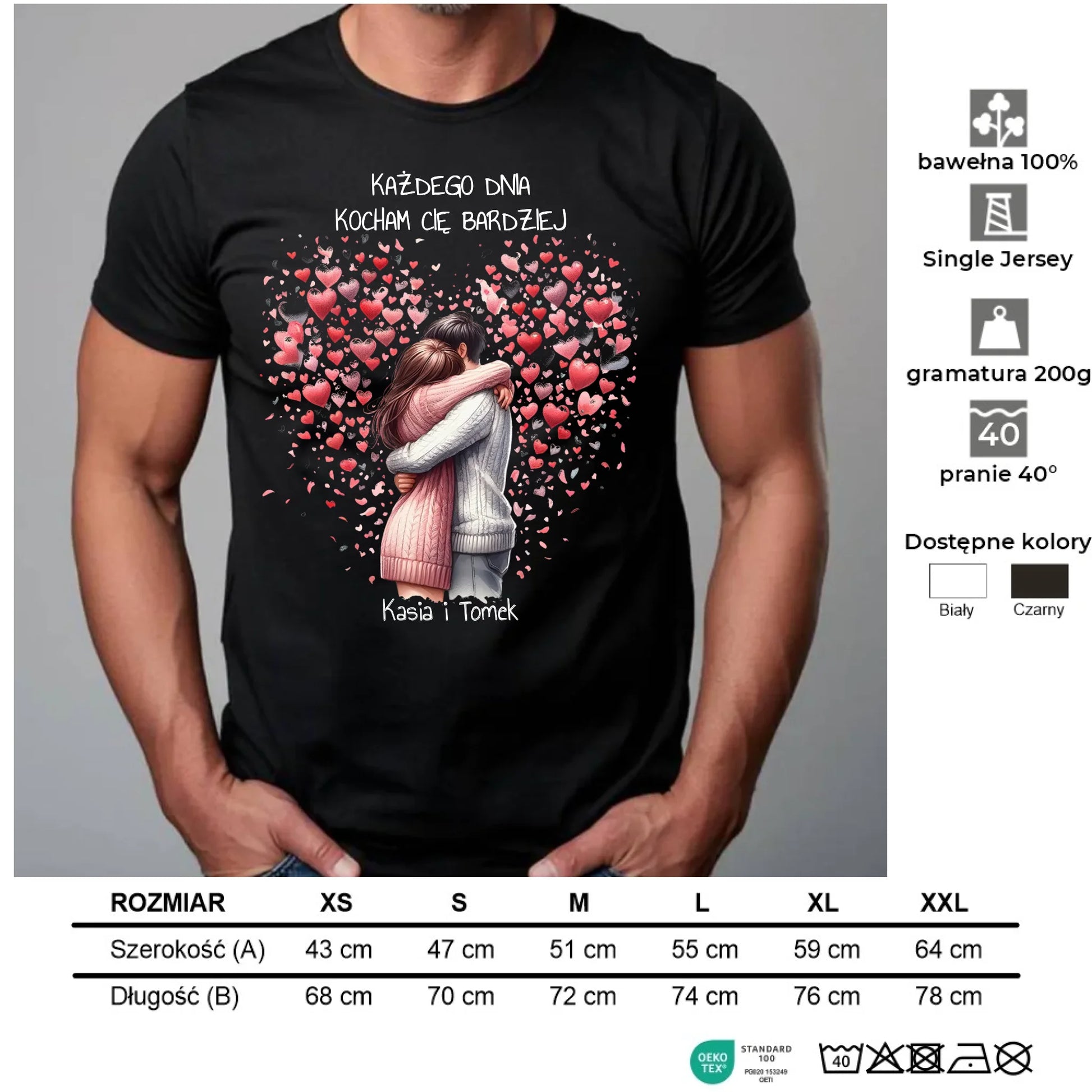 Koszulka męska dla par - prezent dla chłopaka - Kocham Cię - personalizowana W09 - StoryCups.pl