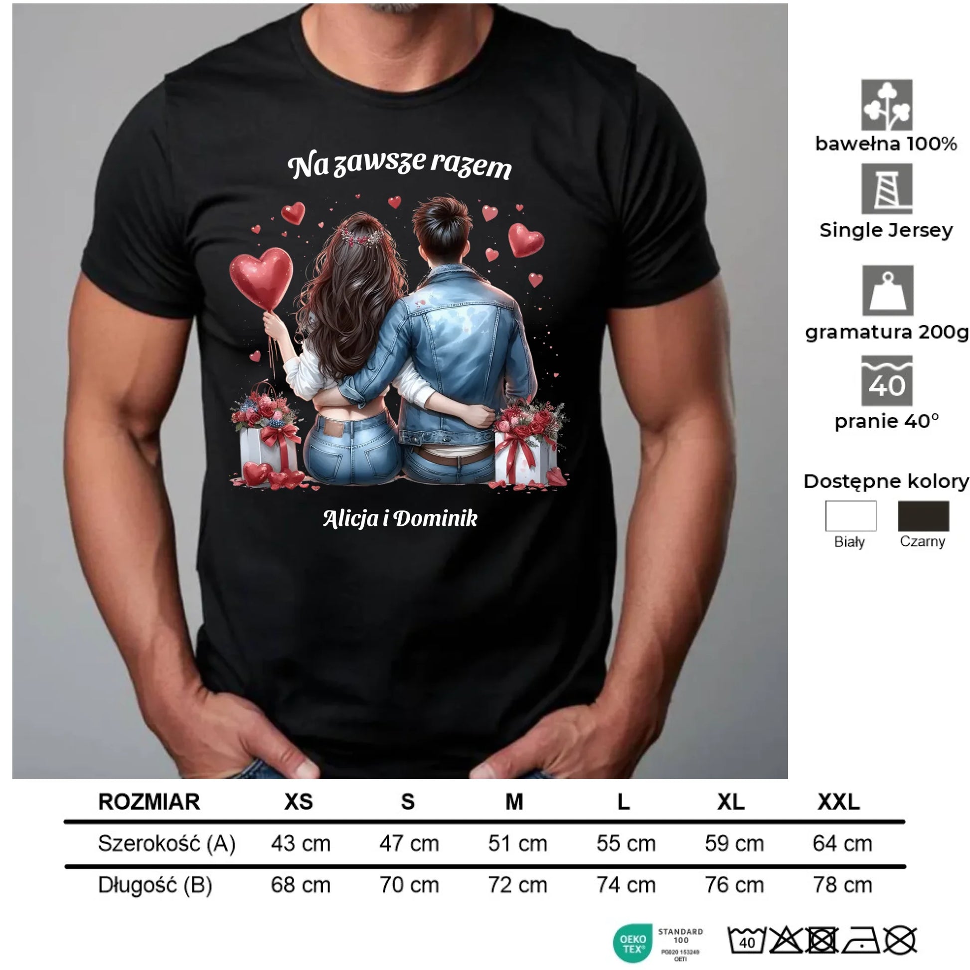 Koszulka męska dla par - prezent dla chłopaka - Na zawsze razem - personalizowana W07 - StoryCups.pl