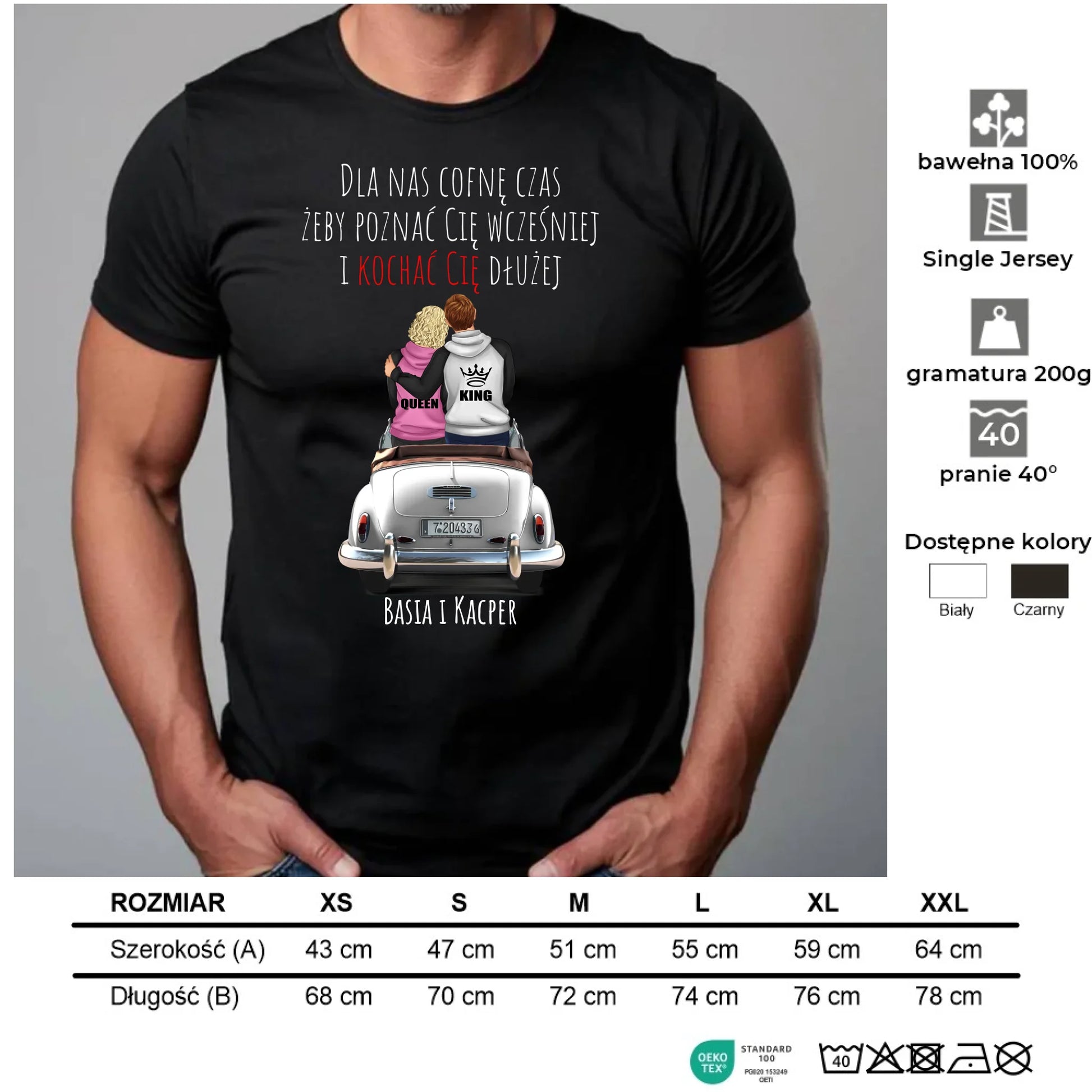 Koszulka męska dla par - prezent dla chłopaka - Cofnę czas - personalizowana W08 - StoryCups.pl