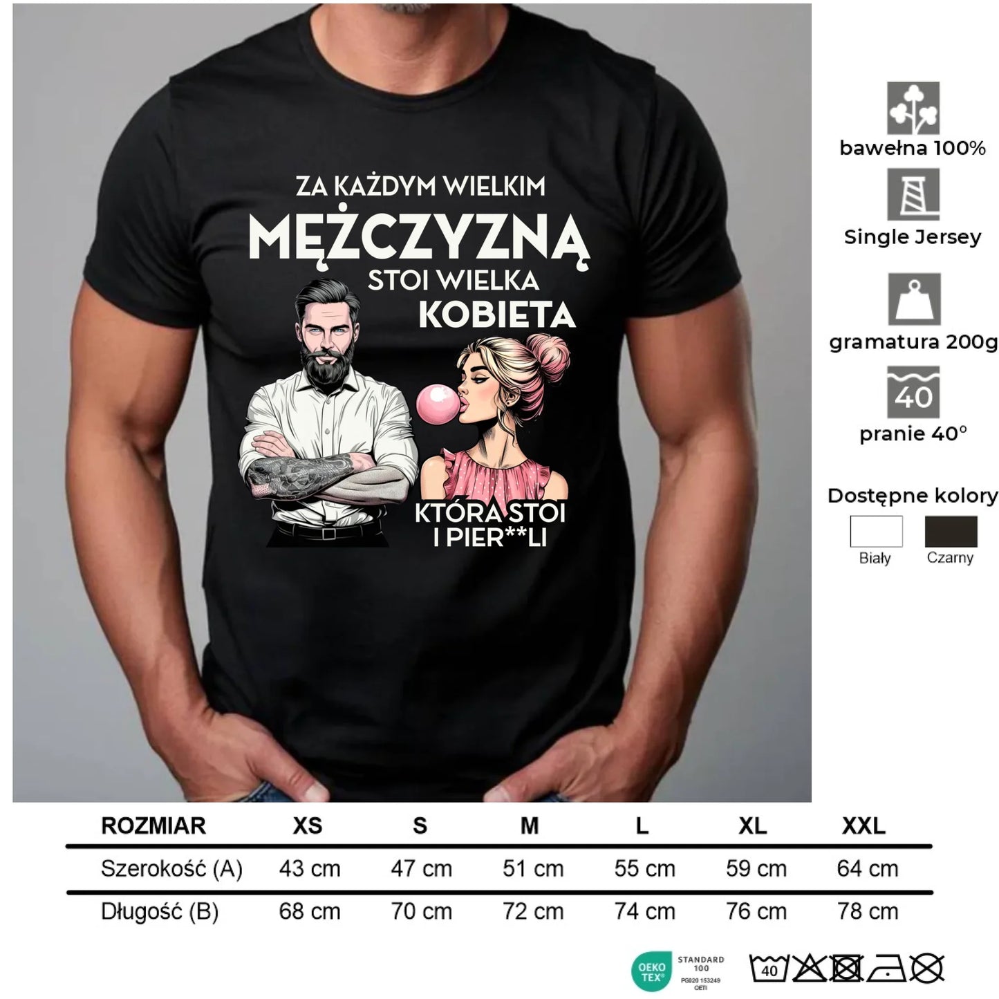 Koszulka męska - Za każdym wielkim mężczyzną stoi wielka kobieta - śmieszny nadruk DCH27 - StoryCups.pl