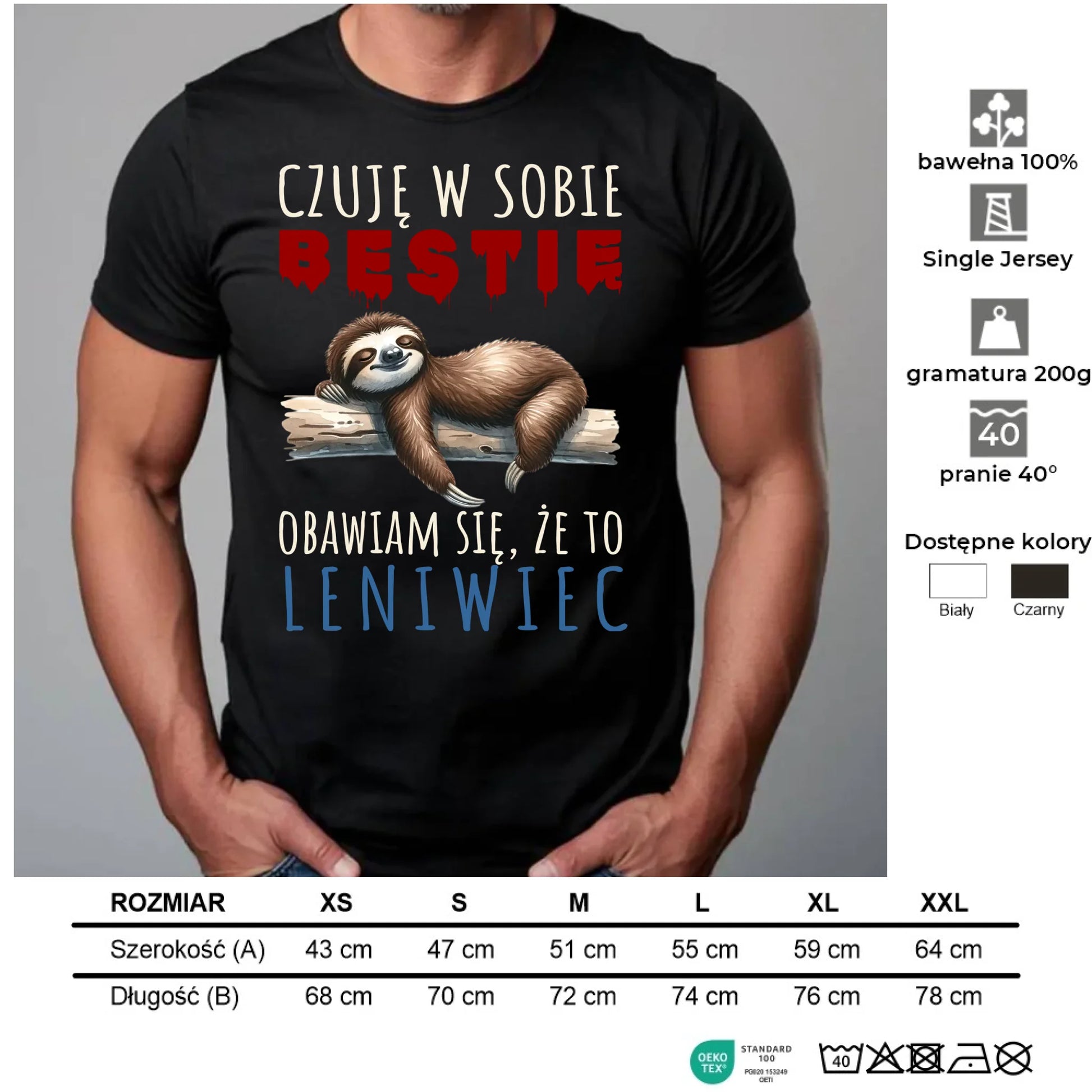 Koszulka męska – Czuję w sobie bestię, obawiam się że to leniwiec – śmieszny prezent DCH26 - StoryCups.pl