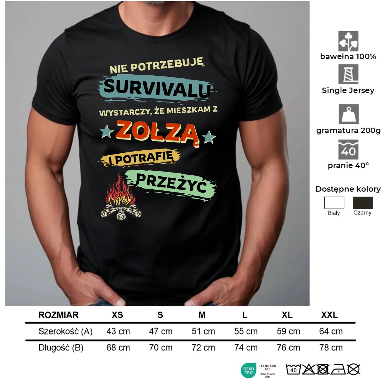 Koszulka męska – Prezent dla chłopaka męża - Nie potrzebuję survivalu, mieszkam z zołzą DCH25 - StoryCups.pl