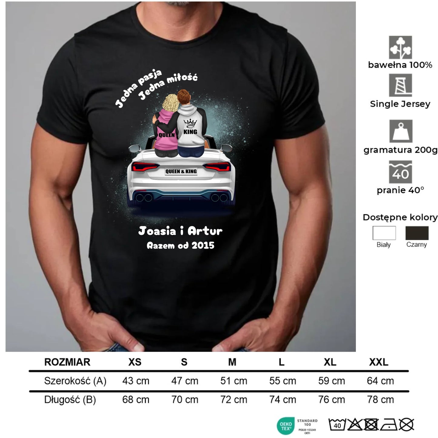 Koszulka męska dla par - personalizowany prezent dla chłopaka - Jedna miłość W06 - StoryCups.pl