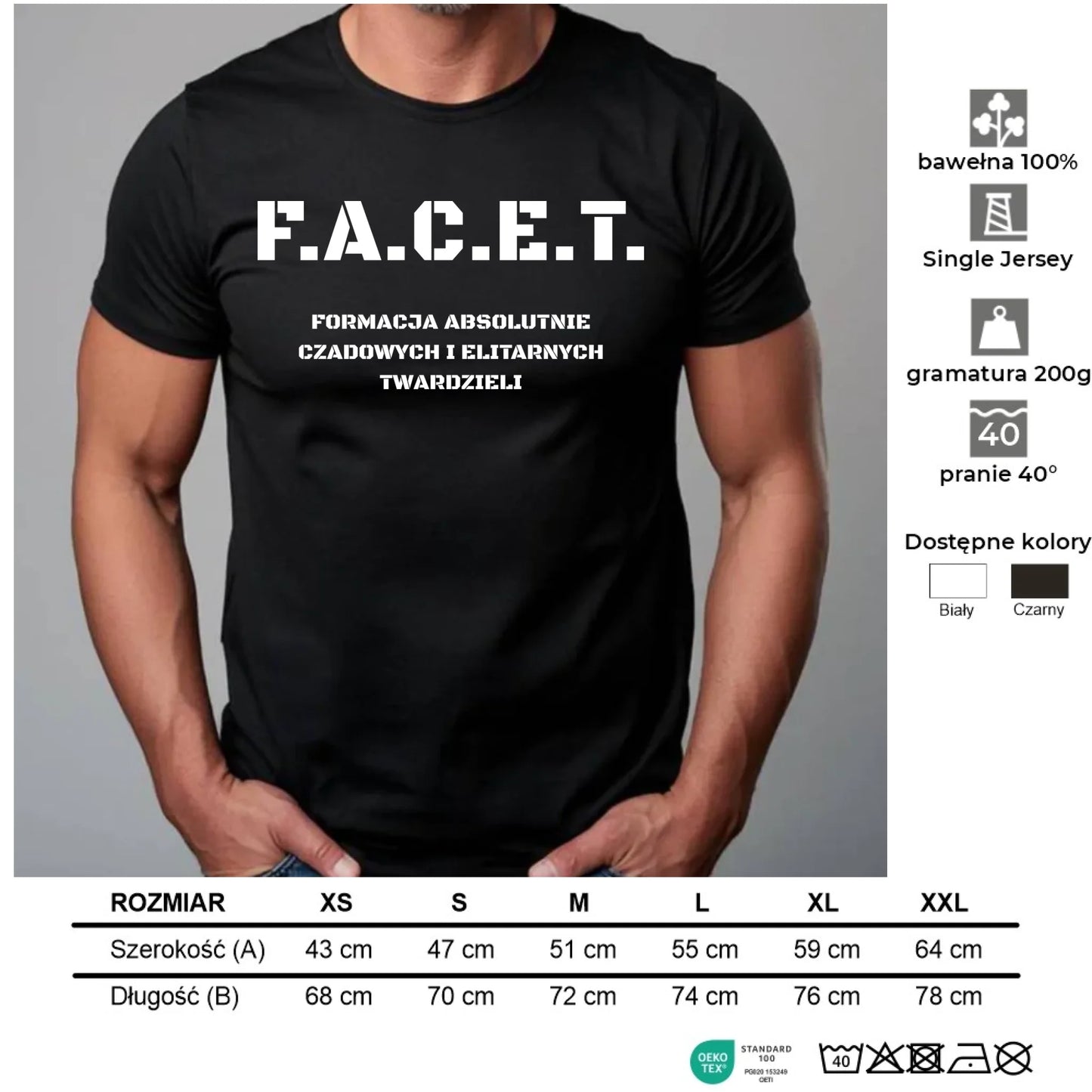 Śmieszna koszulka męska - Prezent dla chłopaka kolegi - F.A.C.E.T. Formacja Absolutnie Czadowych i Elitarnych Twardzieli DCH23 - StoryCups.pl