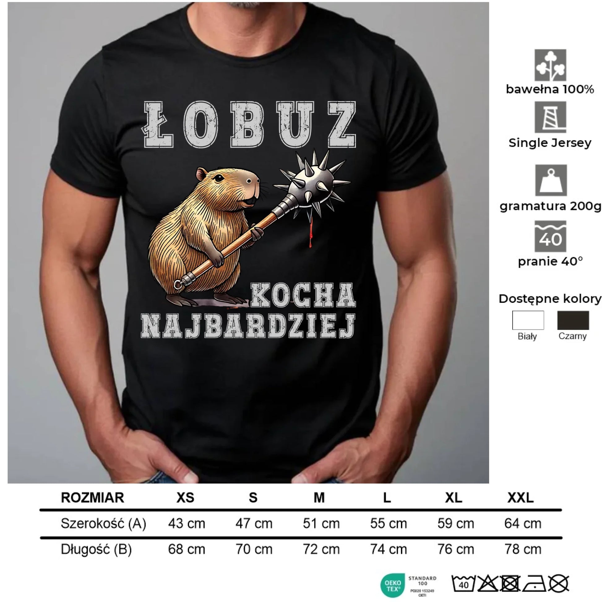 Koszulka męska - prezent dla chłopaka - Łobuz kapibara z maczugą DCH17 - StoryCups.pl